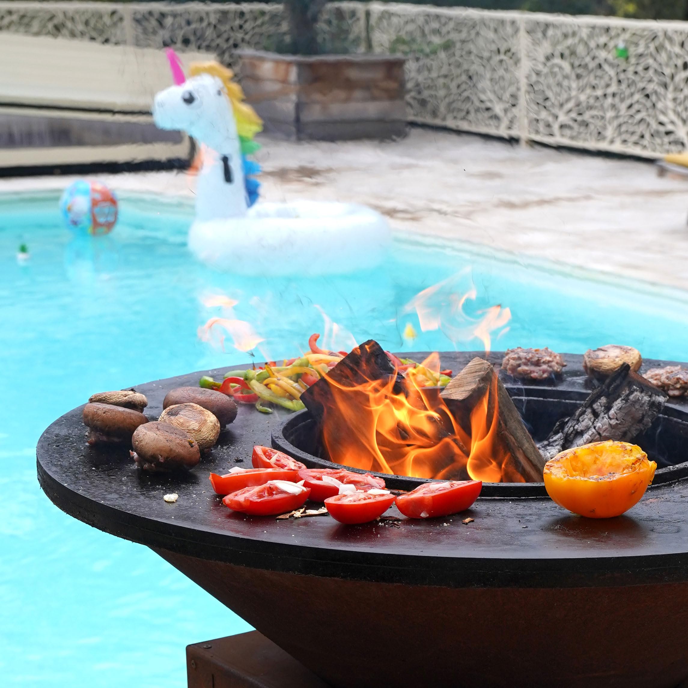 Brasero Plancha Ø 1 m, 120 KG, Acier Corten, Grille incluse, Barbecue extérieur à Bois et Accessoires, 100% Fabrication Française