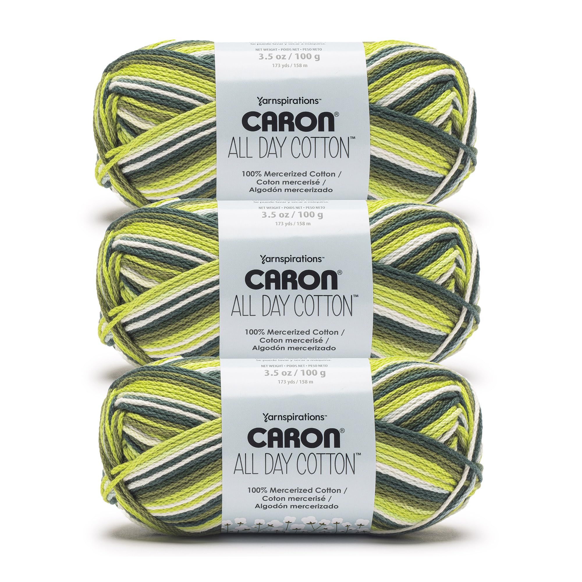 Caron All Day Cotton Prints Yarn for Crocheting, Calla Lily, 3-Pack