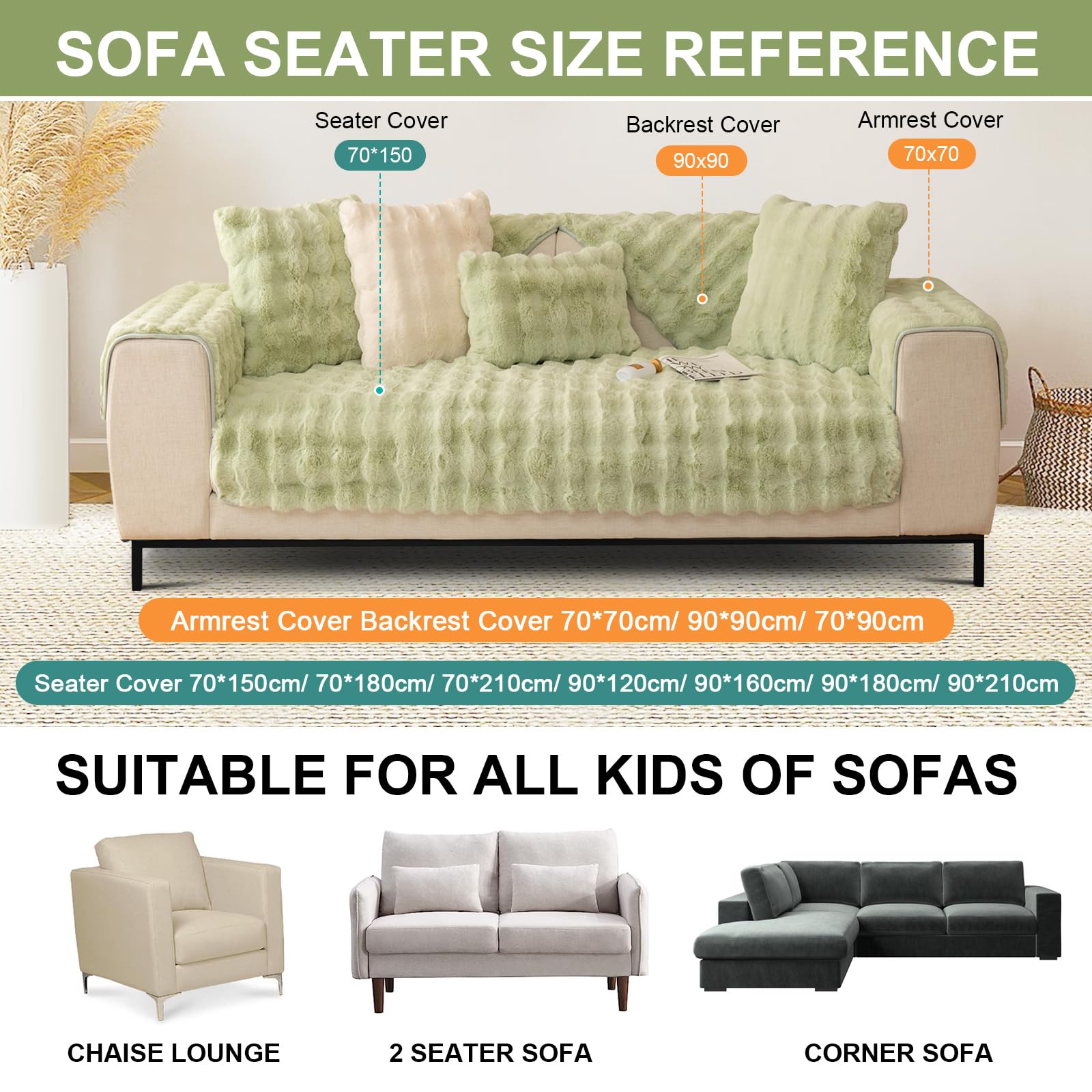 SHANNA Thick Rabbit Plush Sofa Cover 1 2 3 Seater - Image 3