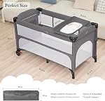 Bassin de chevet, 5 en 1 Baby Bassinet Lit côté dormeur, Pack et jouer avec la couche changeur/Mattres/musique, Lit côté lit avec rangement, bébé crèche du nouveau-né au jeune-né (Grey)