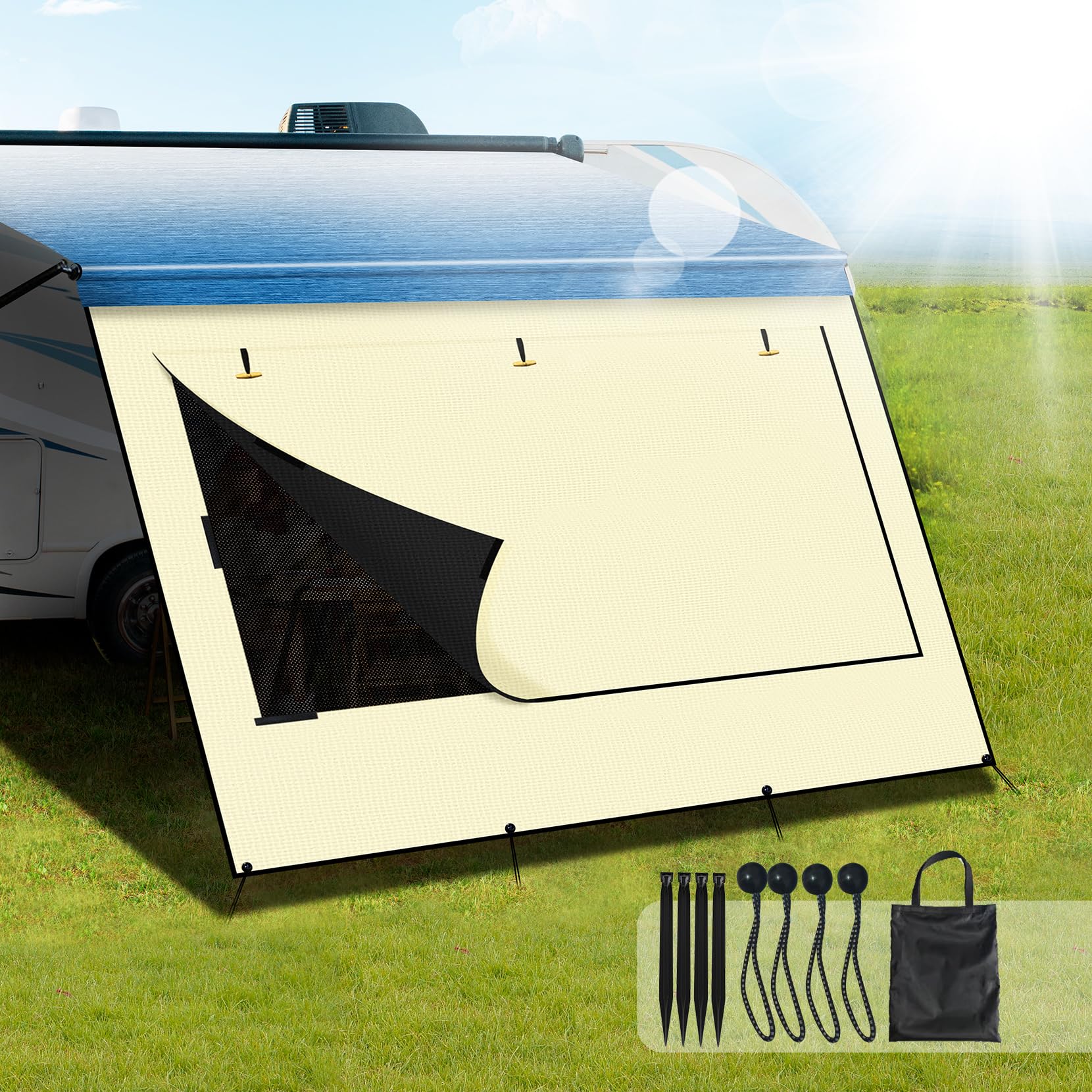 Photo 1 of Xenjum RV Awning Sun Shade Screen with Privacy Curtain