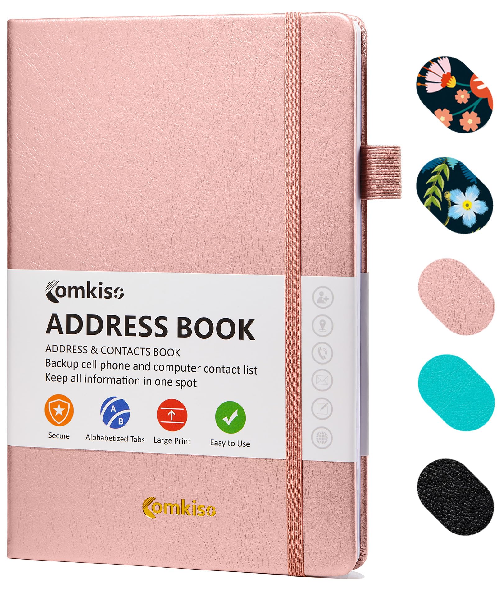 Comkiso Address Book with Individual Alphabetical Tabs Laminated, Large Print Address Book with 468 Wide Lining Entry Spaces, Change of Address Labels