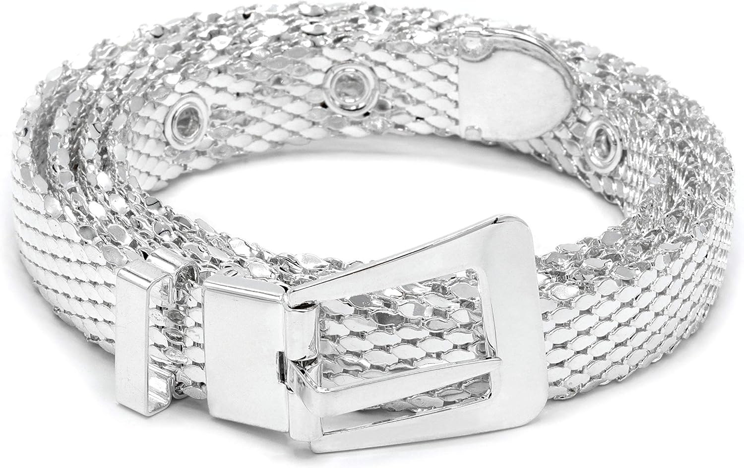 MARSHAL METAL Fashion Belt High Polished Metallic Mesh Skinny Belt 0.63" (16 mm) size 28”—34”