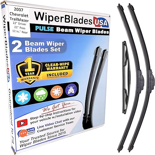 Juego de limpiaparabrisas de repuesto para Chevrolet Trailblazer 2007 con parte trasera, juego de limpiaparabrisas WiperBladesUSA Gold Beam