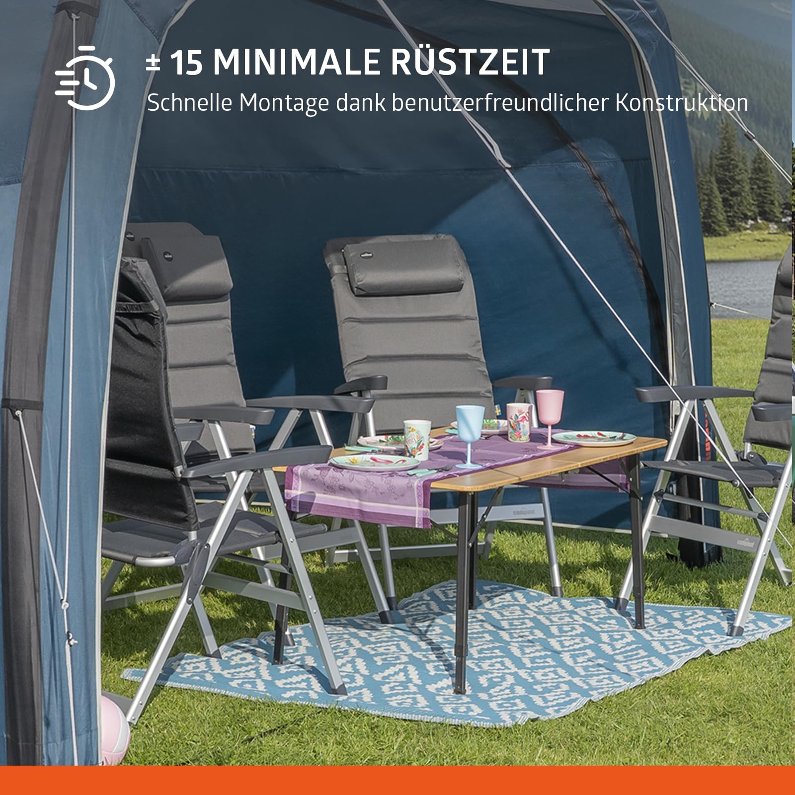 Campout Aufblasbares Vorzelt für Wohnwagen & Wohnmobil – 400 x 250 cm – 3000 mm Wassersäule – Anbauhöhe 235-250 cm – Aufbau in 15 Min – Inkl. Pumpe & Sturmabspannleinen