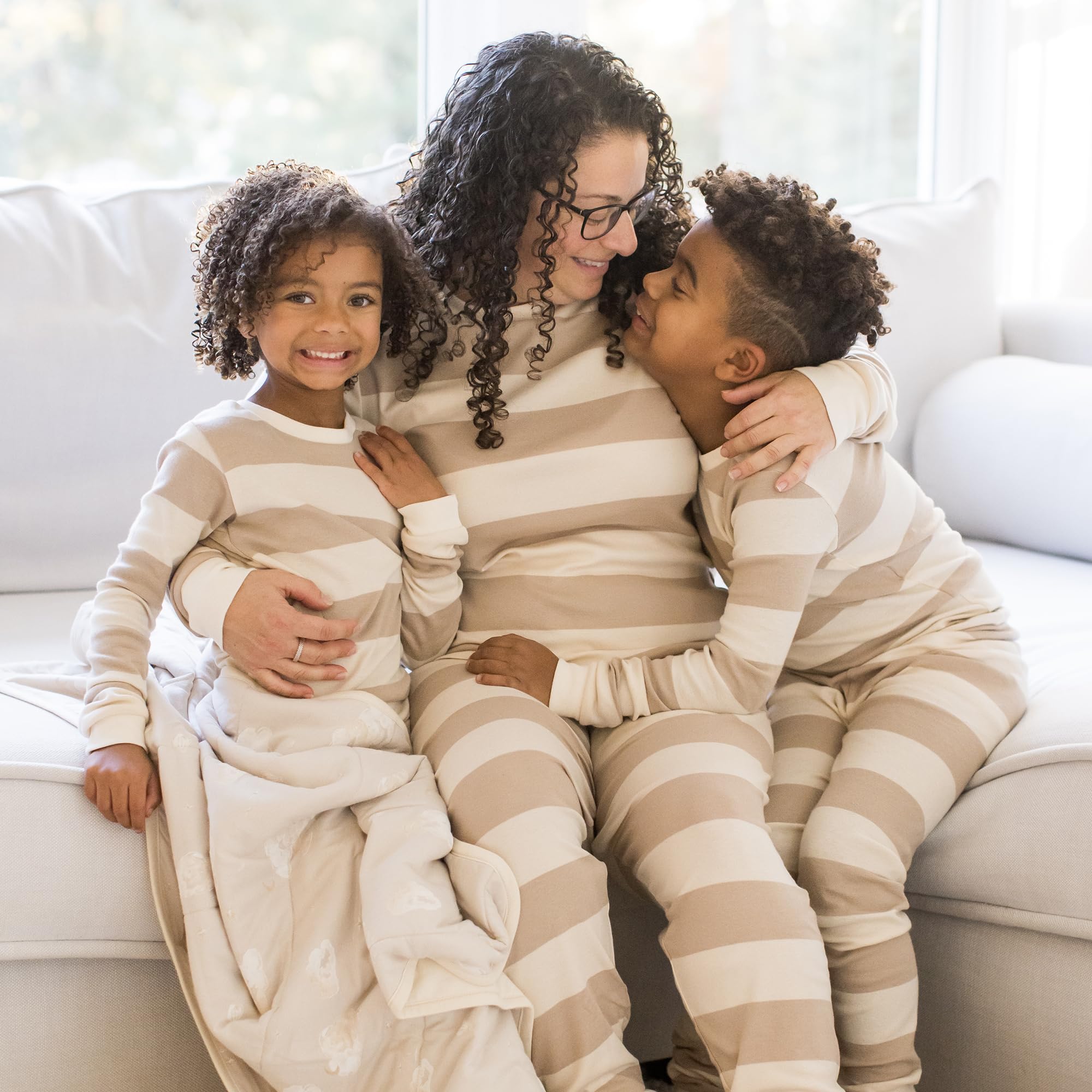 Burt's Bees Baby Pijama de algodón orgánico para mujer, conjunto de pijama de rayas de rugby Mommy & Me