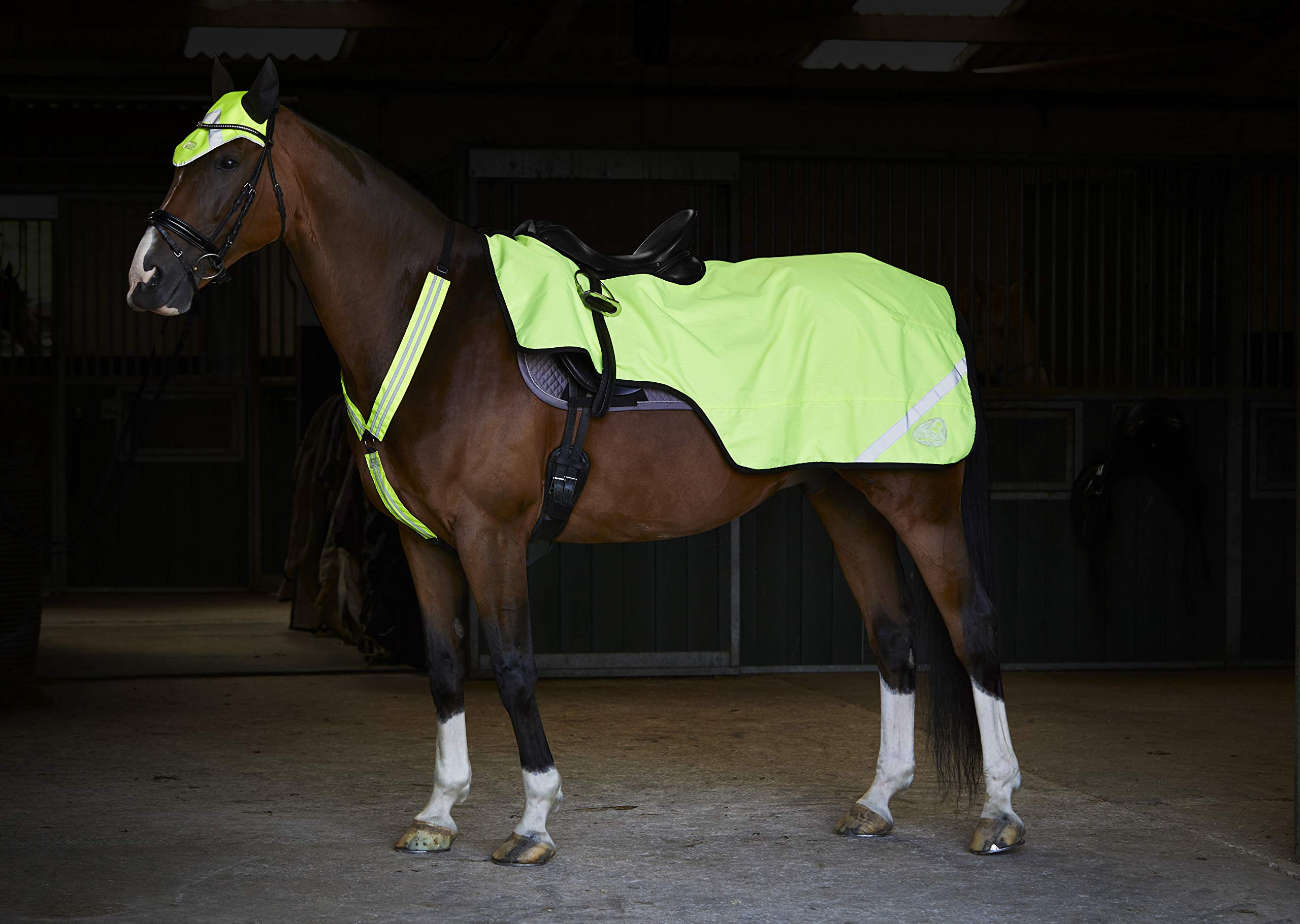 MastaExercise Sheet for Horses - Waterproof with Hi Viz Strips Horse Wrap Around Rug - Easily Attachable & Breathable Fabric - Perfect for Wet Weather Conditions - Yellow, Size FULL