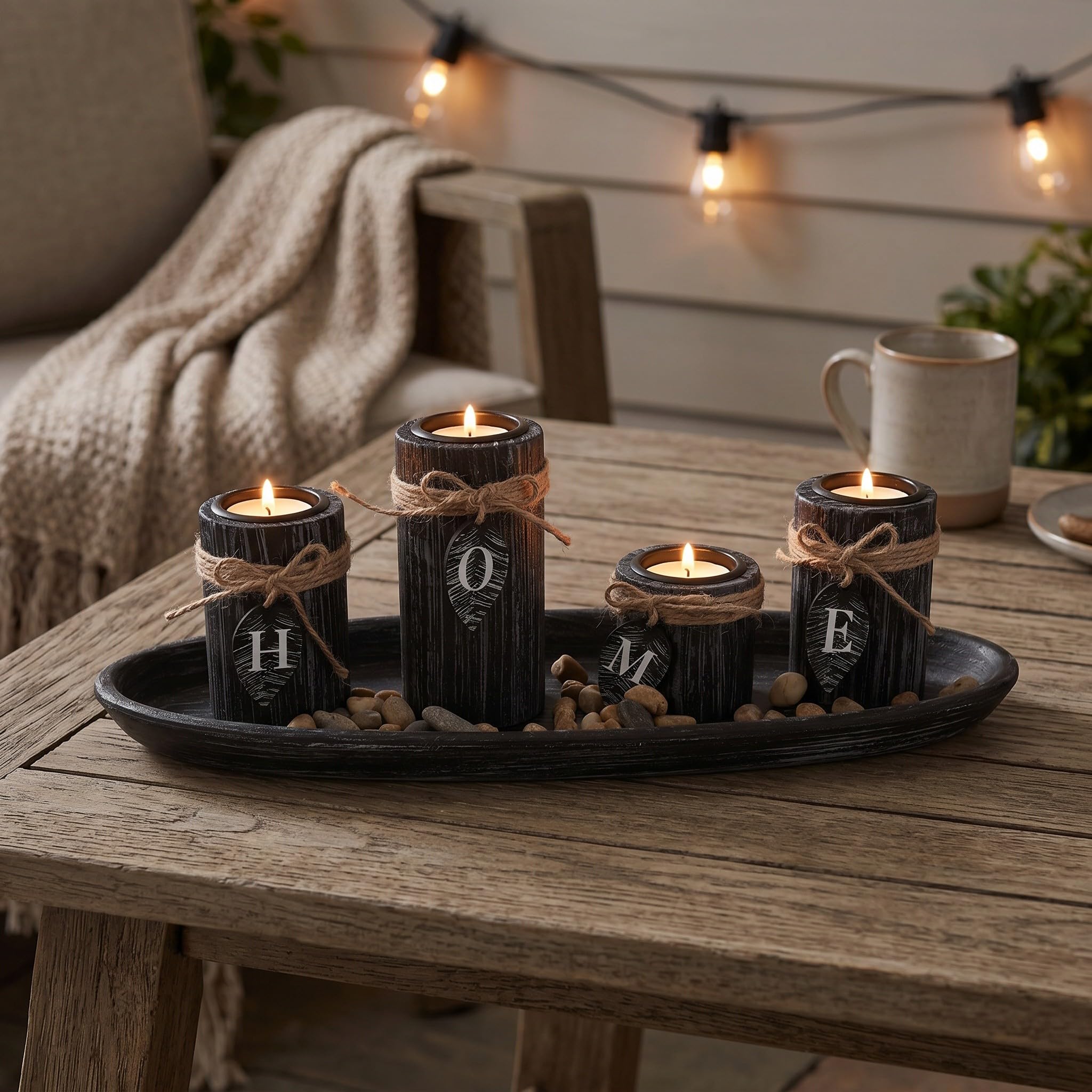 OUNONA 1 zestaw rustykalnych świeczników z tacką: Farmhouse HOME Candlesticks - świeczniki stożkowe/słupkowe/LED/podgrzewacze, średnica otworu 1,57 cala, idealne na romantyczną kolację, kominek,