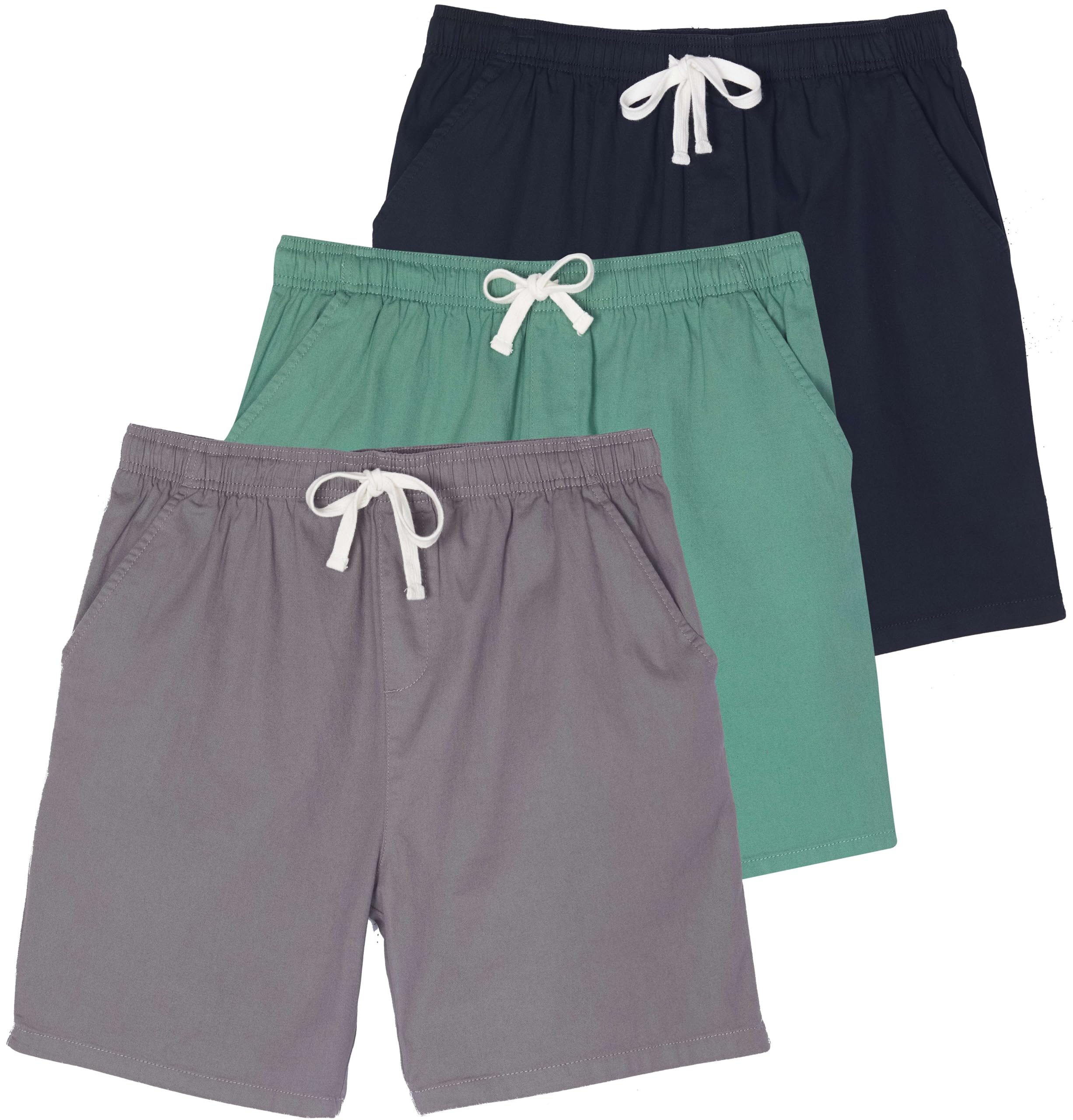 Real Essentials3 Pack: Men's Cotton 7" Walk Short with Back Pocket & Drawstring - Casual Wear