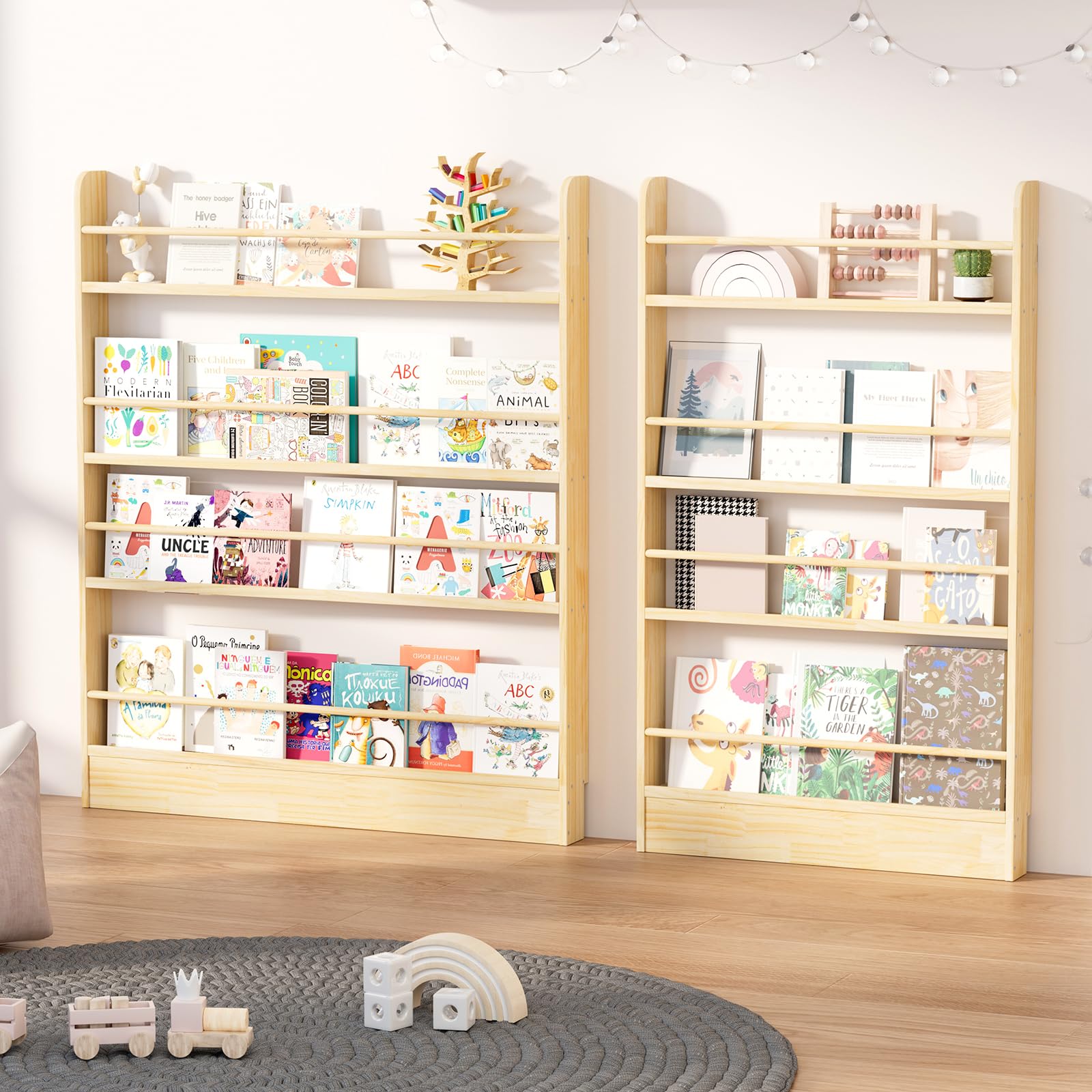 Estantería detrás de la puerta, estantería de madera de 4 niveles para niños para libros y almacenamiento de juguetes para adultos, ahorro de espacio en el dormitorio, sala de estar, sala de 6
