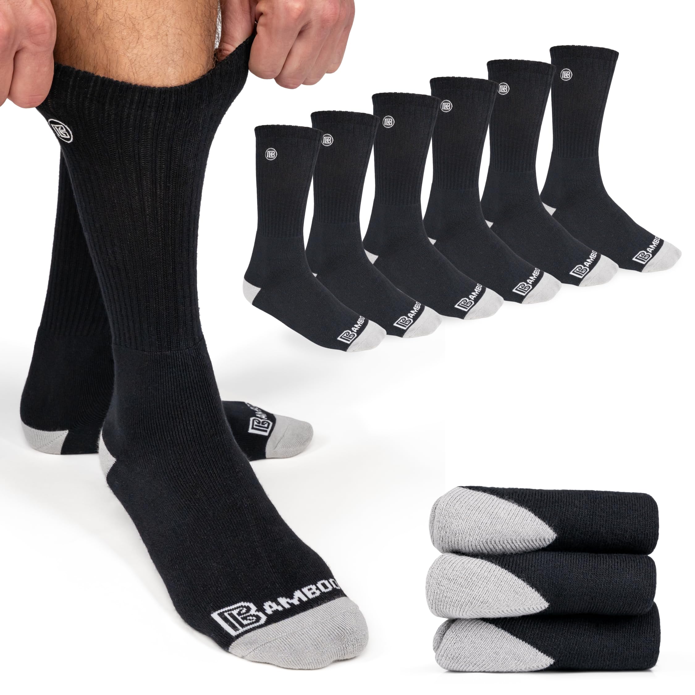 Premium Bamboo Rayon Crew Work Socks- Moisture Wicking, Odor Eliminating Crew Socks for Men