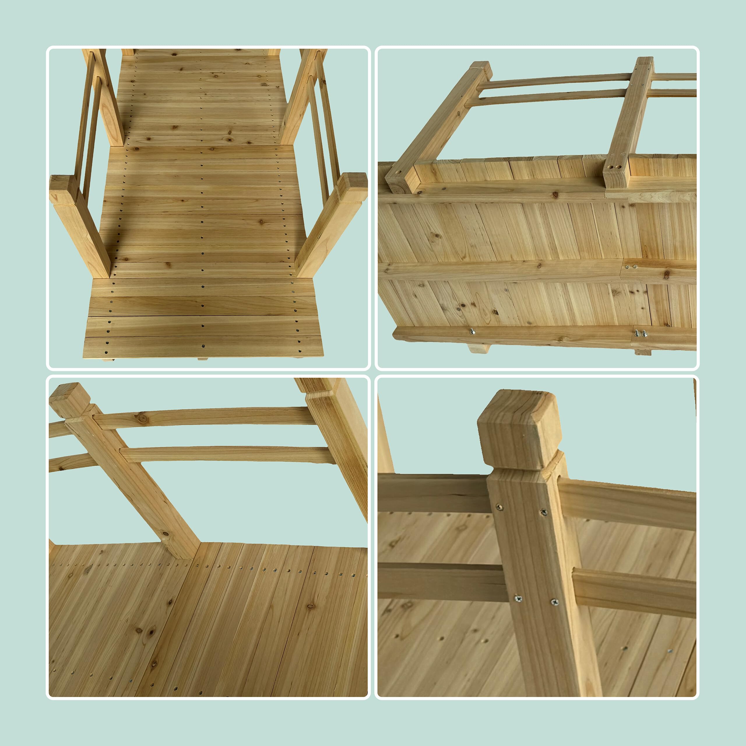 Relaxdays Garten Brücke, mit Geländer, Tannenholz, für Gartenteich, HxBxT: 55 x 150 x 67 cm, 150 kg, Holzbrücke, Natur