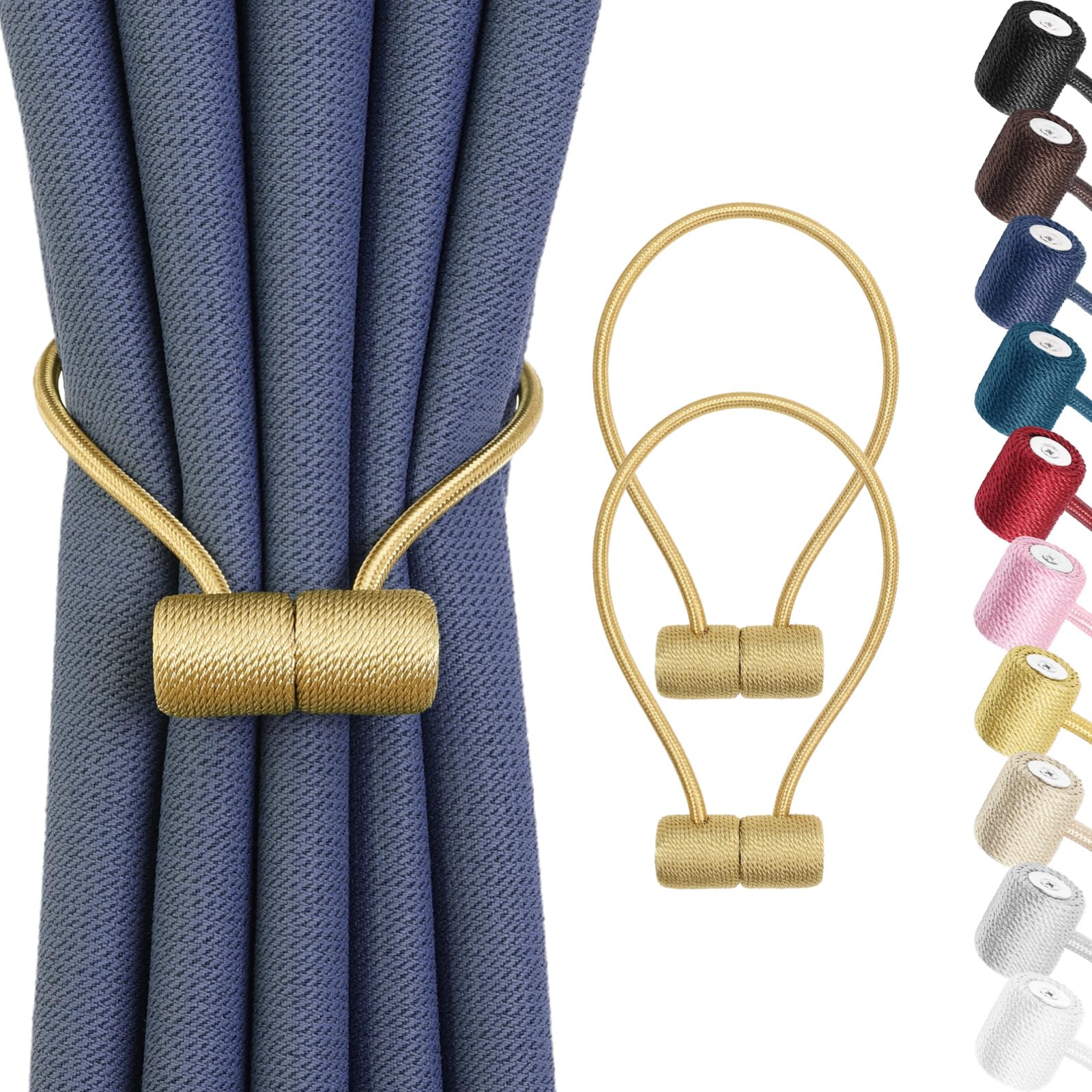 Remunkia Magnetic Curtain Tiebacks 2 Pack, Curtain Tie Backs Holder, Outdoor Curtains Tiebacks Window Treatment Holdbacks with Strong Magnet for Home