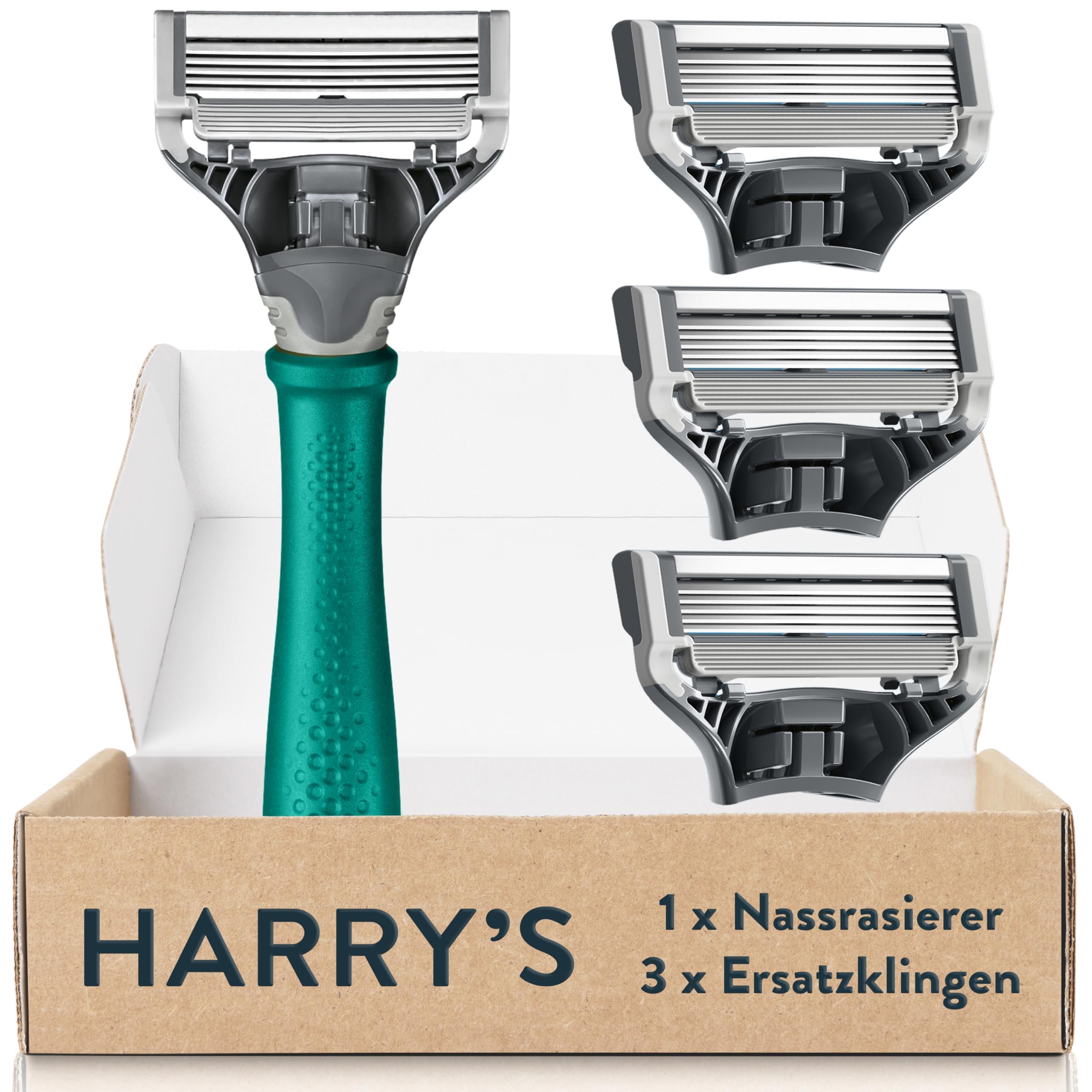 Harry's Golarka na mokro dla mężczyzn – zestaw do golenia z zielonym uchwytem i 3 zapasowymi ostrzami