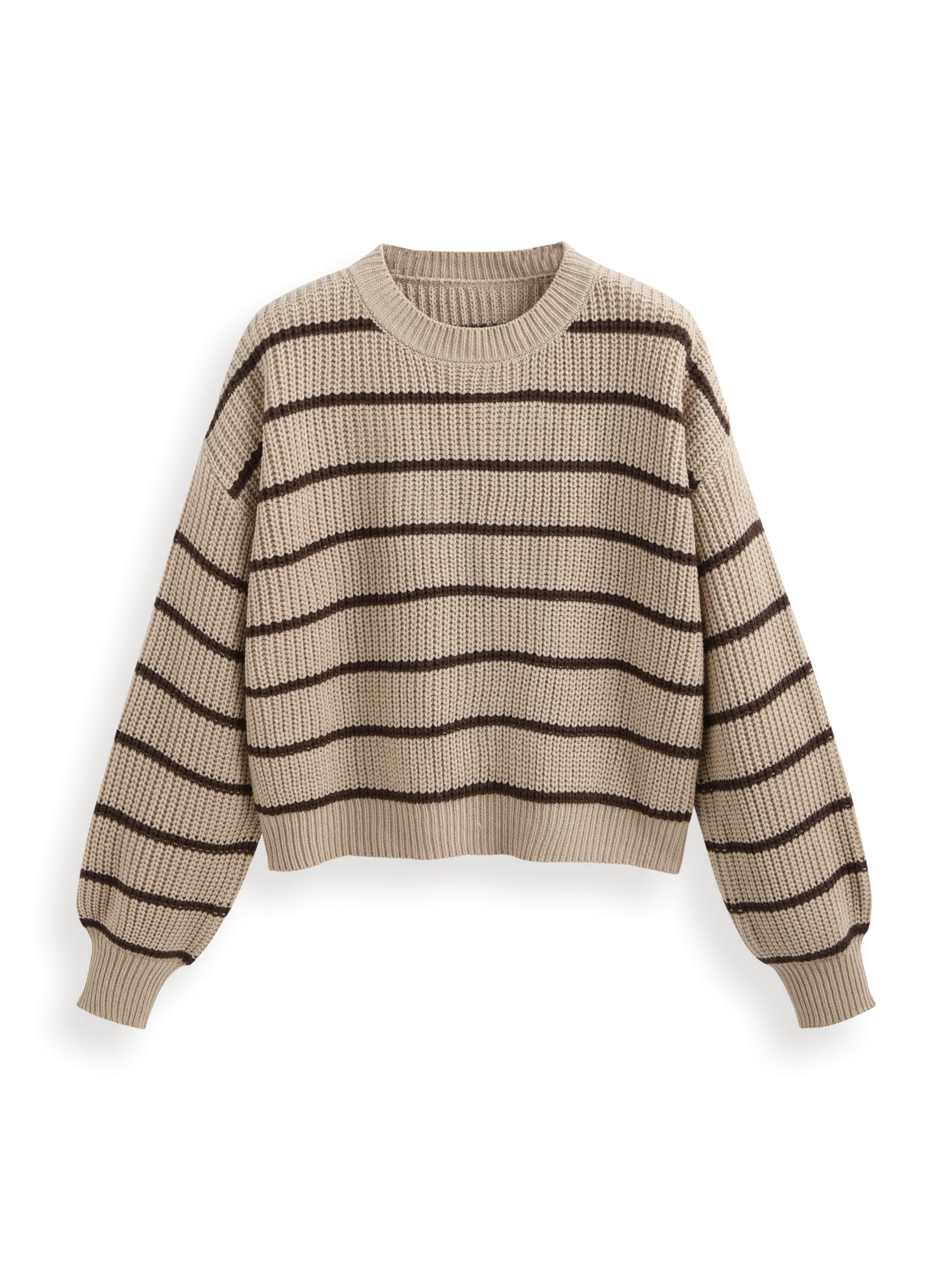 CIDER Womens Cropped Striped Sweater Long Sleeve Crew Neck Trendy Pullover Tops