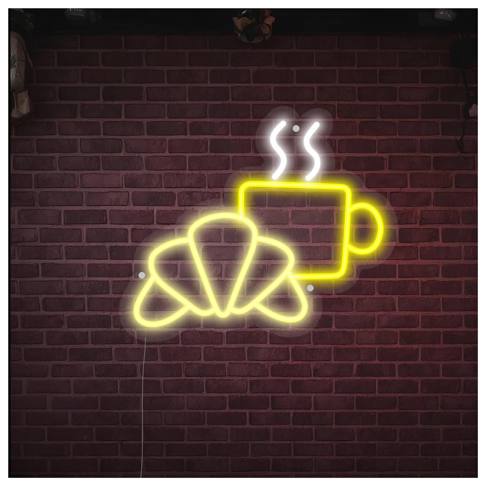 SHOUXI Sign Lamp Croissant Coffee Neon Sign, Suitable for Cafe Cake Shop Decor with Dimmable 40cm