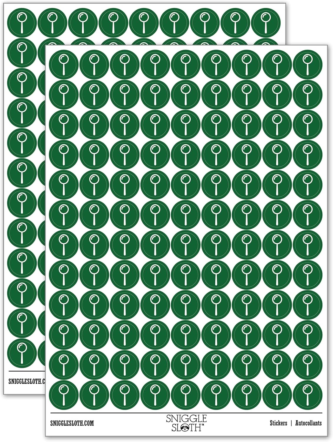 Magnifying Glass 200+ Round Stickers - Gloss Finish - 0.50 Size - Dark Green