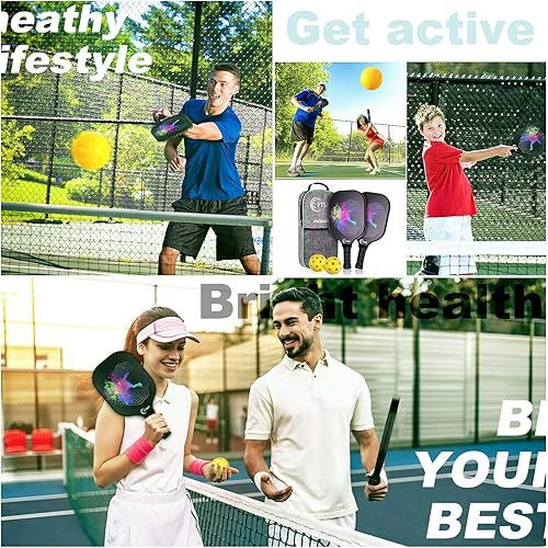 Miniatura 7 de Palas de pickleball, juego de 2 paletas de pickleball de fibra de carbono, núcleo de panal de polipropileno, juego de raquetas de pickleball de