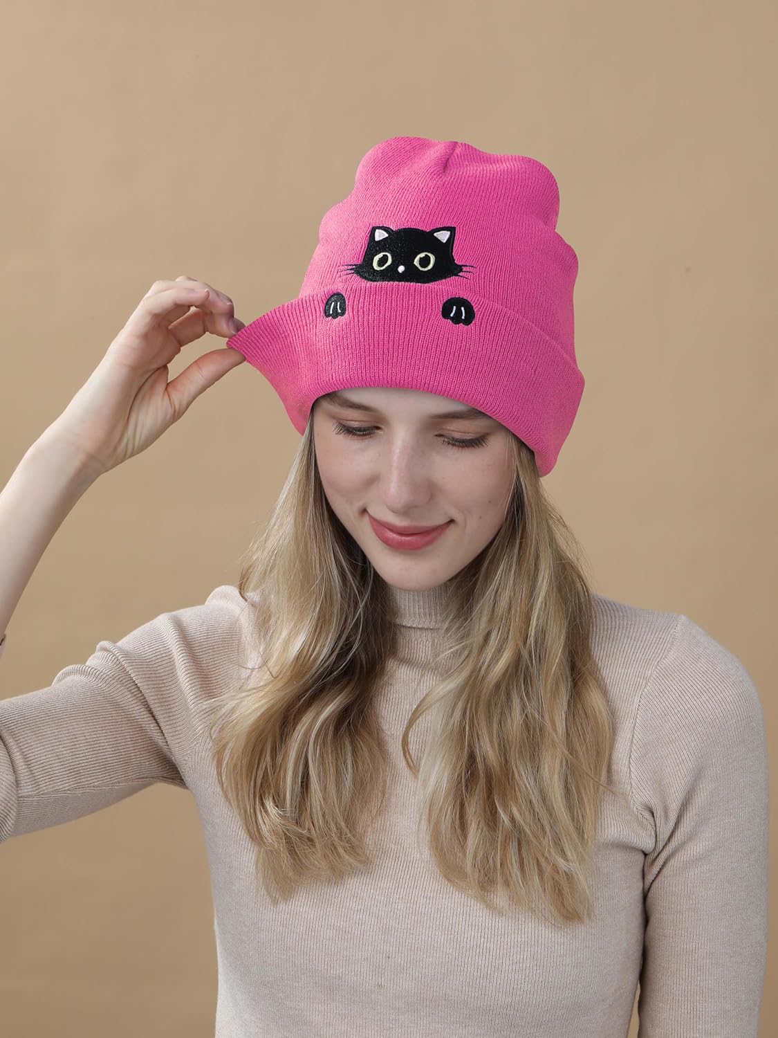 Cat Hat Beanie for Lovers - Cute Women's Embroidery Themed Gifts for Mom - Funny Novelty Trendy Stuff - Image 4