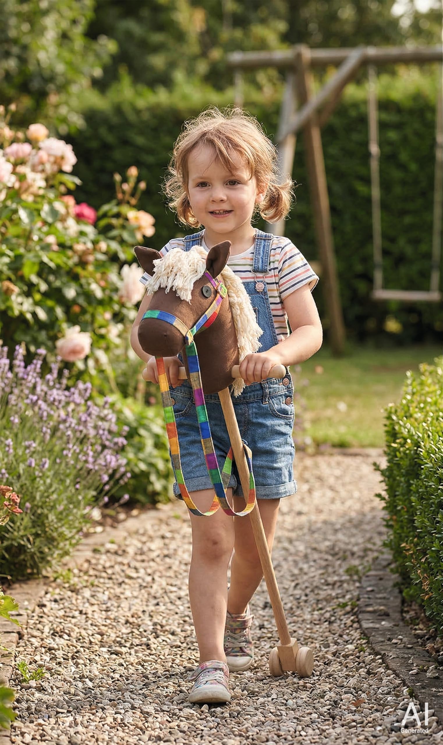 goki RA200 - Steckenpferd Jumper aus Holz und Baumwolle, Griffe und Rollen aus Holz, ideal für Springreiten, Dressur und Hobby Horse, fördert Koordination und Motorik, 97cm und ideal ab 3 Jahren