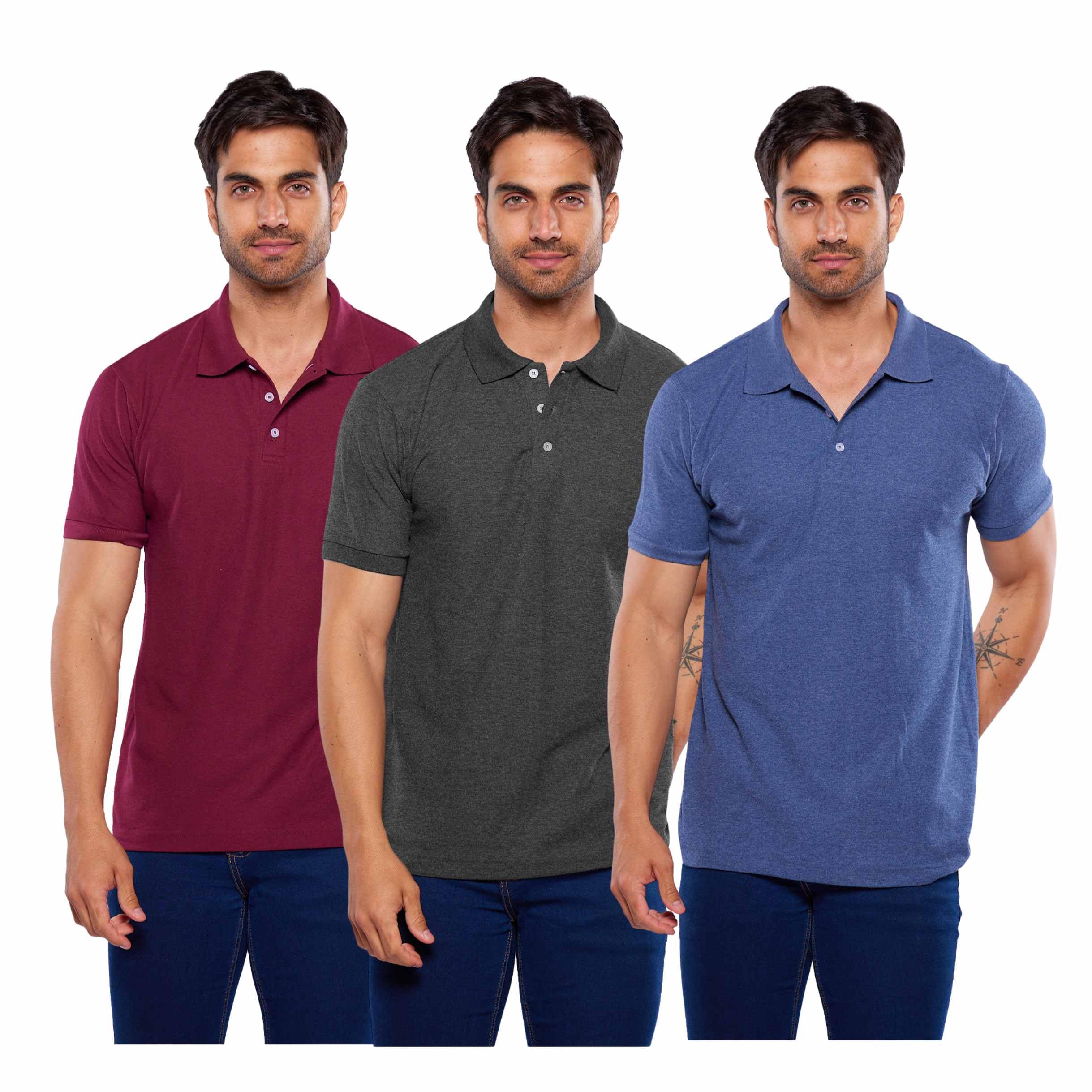 Alfani Paq 3 Playeras Polo para Hombre Manga Corta 100% Algodón-Vino/Marino Jaspe/Negro Jaspe -M