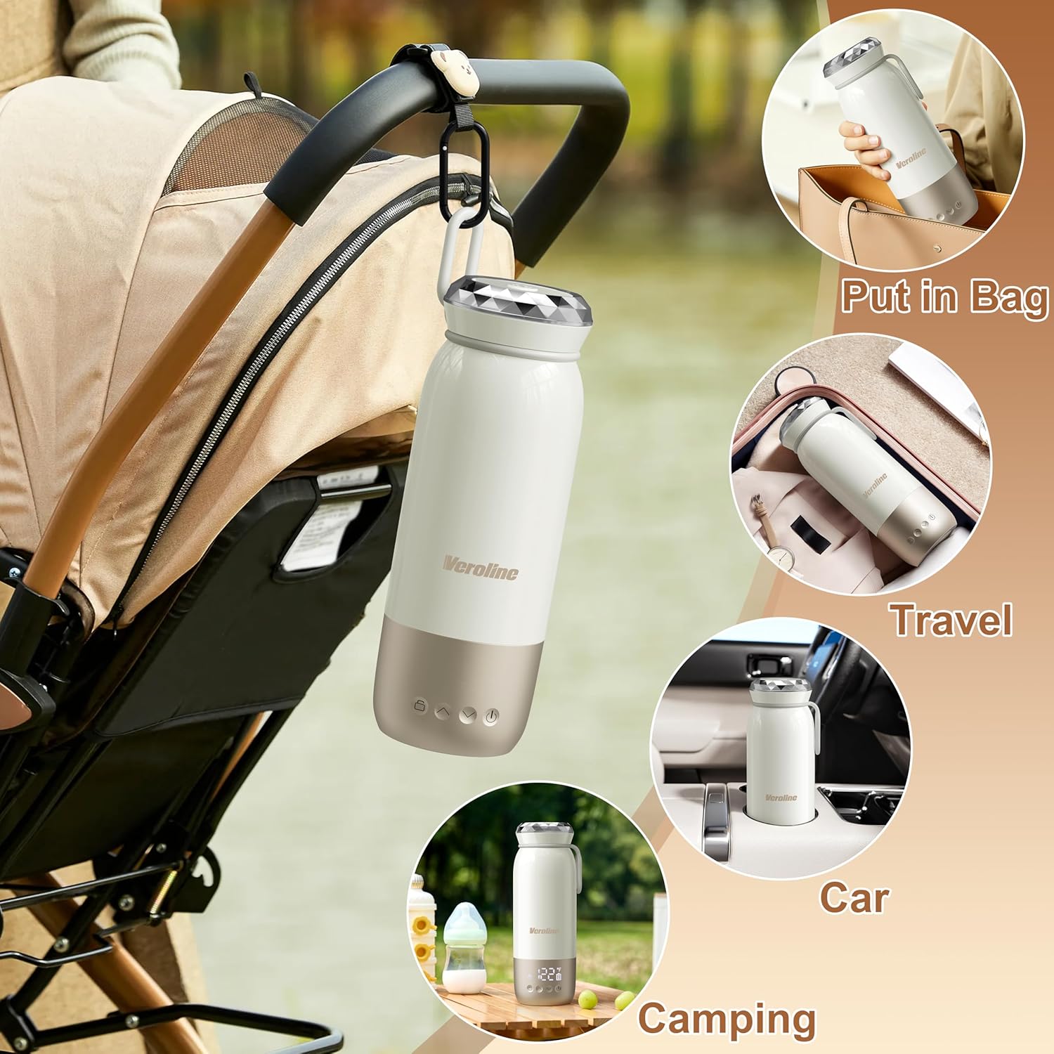Portable Bottle Warmer for Travel, 18.6 Oz Portable Milk Warmer, 98-212℉ Adjustable, Baby Bottle Warmer On The Go with 12000mAh Battery, Fast Heating Water Warmer with Keep Warm & Sterilization - Image 7