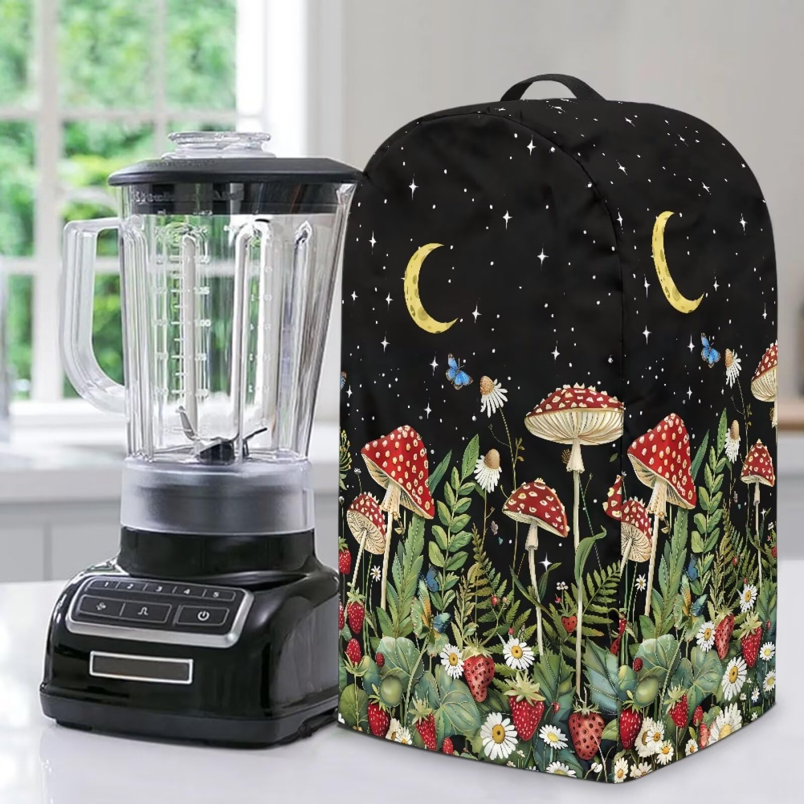 Mushroom Leaf Print Drawstring Blender Dust Cover for Kitchen Small Appliance Decor, Anti Fingerprint Oil-proof Dust Proof Stand Mixer Cover Juicer Cover Soy Milk Machine Covers for Gift