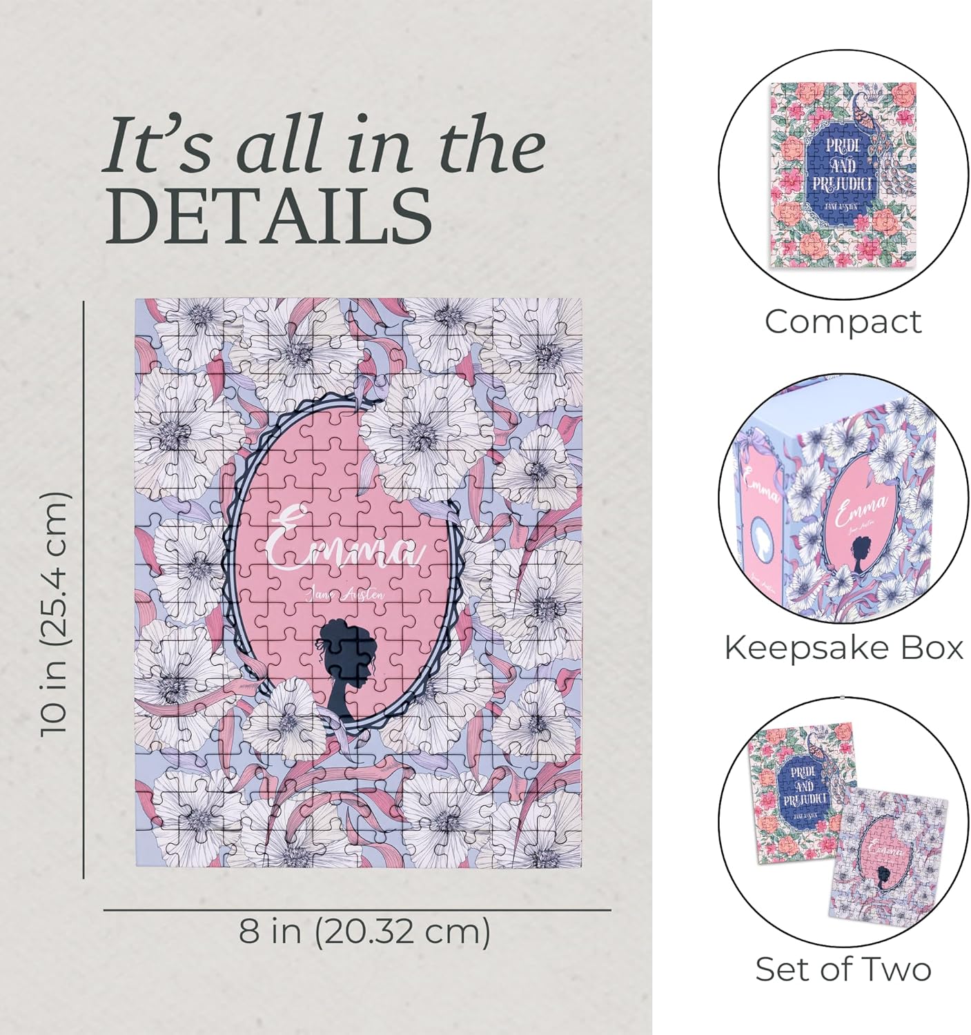 Steel Mill & Co Mini Book Puzzle Set of 2 Jane Austen Themed Puzzles, 50-Piece Literary Jigsaw Puzzles, Decorative Book-Style Keepsake Boxes, Gift for Book Lovers (Emma & Pride and Prejudice) - Image 4