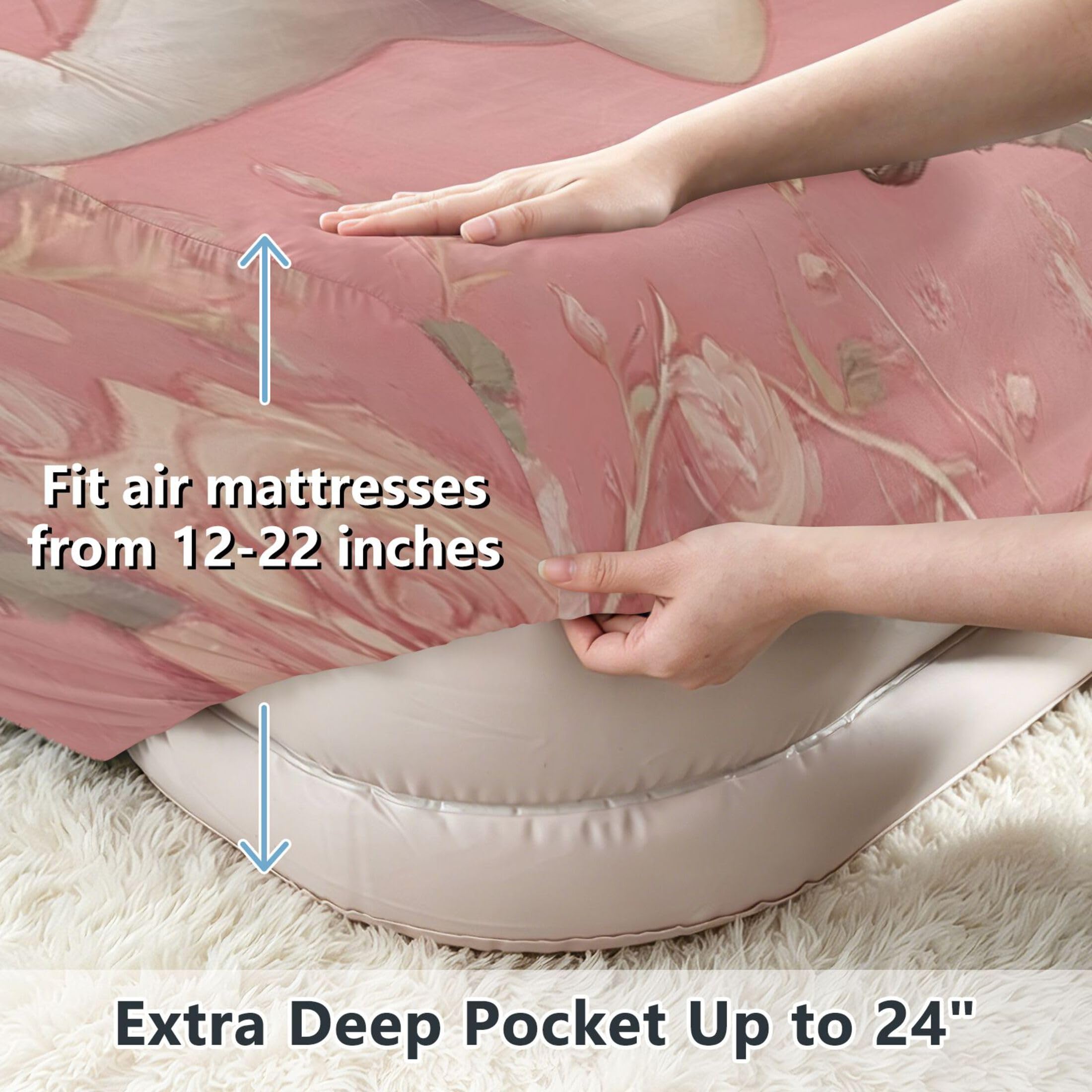 Cupido - Sábana bajera ajustable individual para colchón de aire, bolsillo extra profundo de 24 pulgadas, funda suave y transpirable con apertura de válvula de cremallera para cama de aire
