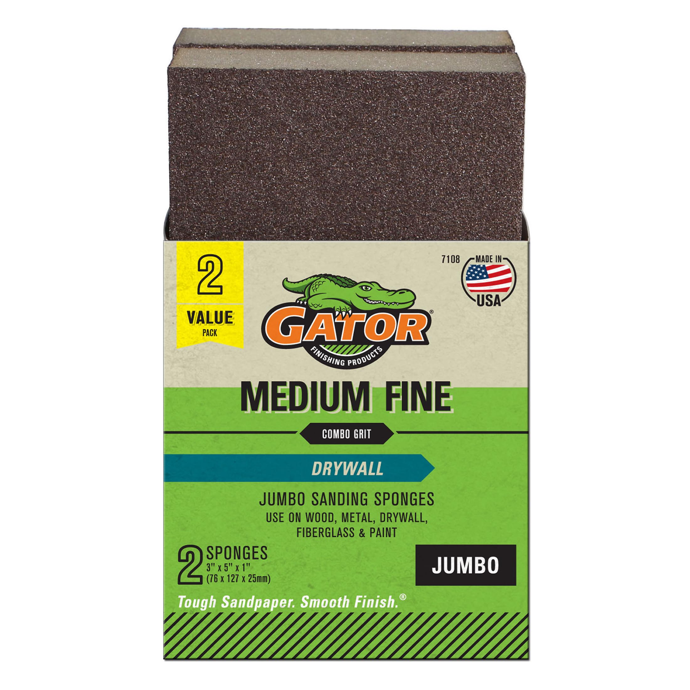 Gator 7108 Multi-Grade Pack Medium Fine Grit Sanding Sponge, 3 x 5 x 1 Inch, 2 Sponges