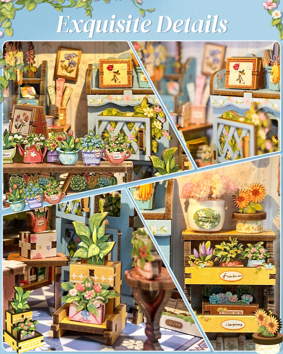 CUTEBEE Book Nook Kit - Kit Casa delle Bambine da Costruire Fai-da-Te, Casa in Miniatura DIY di Fioriture Serene, Fermalibri in Legno 3D, Decorazione Creativa per Librerie, Regali(Anna's Blue Blossom)