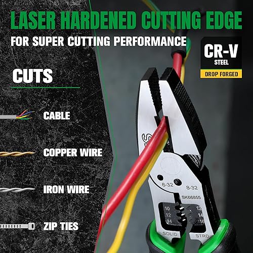 Miniatura 5 de SK Juego de alicates de 3 piezas, alicates multiusos de nariz de fideos de 8 pulgadas, alicates diagonales multiusos de 7 pulgadas y alicates