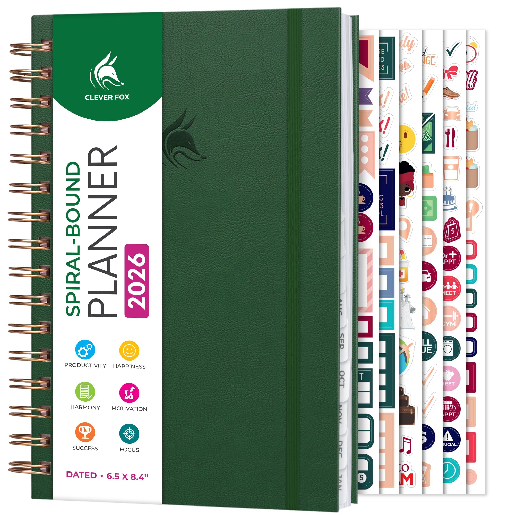Dated Planner with Tabs 2026 – Weekly & Monthly Spiral Planner with Habit Tracker for Goal Setting & Time Management (Forest Green)