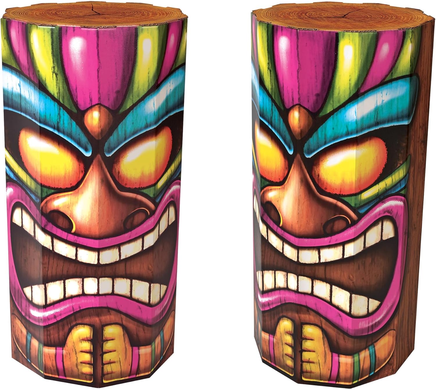 Tiki Head 3D Luau Column Props - 30" - Set of 2