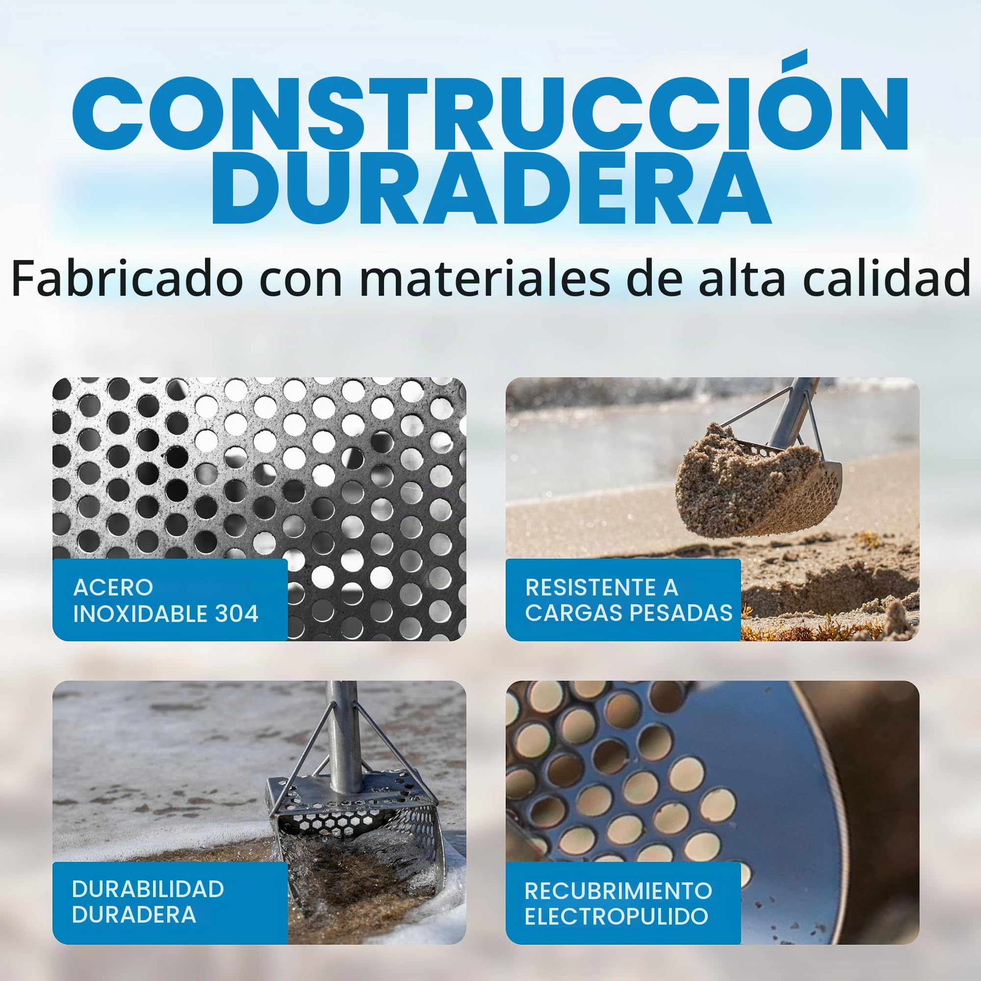 CKG Cuchara de arena para detección de metales, cuchara de tamiz de arena resistente, acero inoxidable 304, pala de detector de metales para caza de tesoros, playa y accesorios de detector de metales,