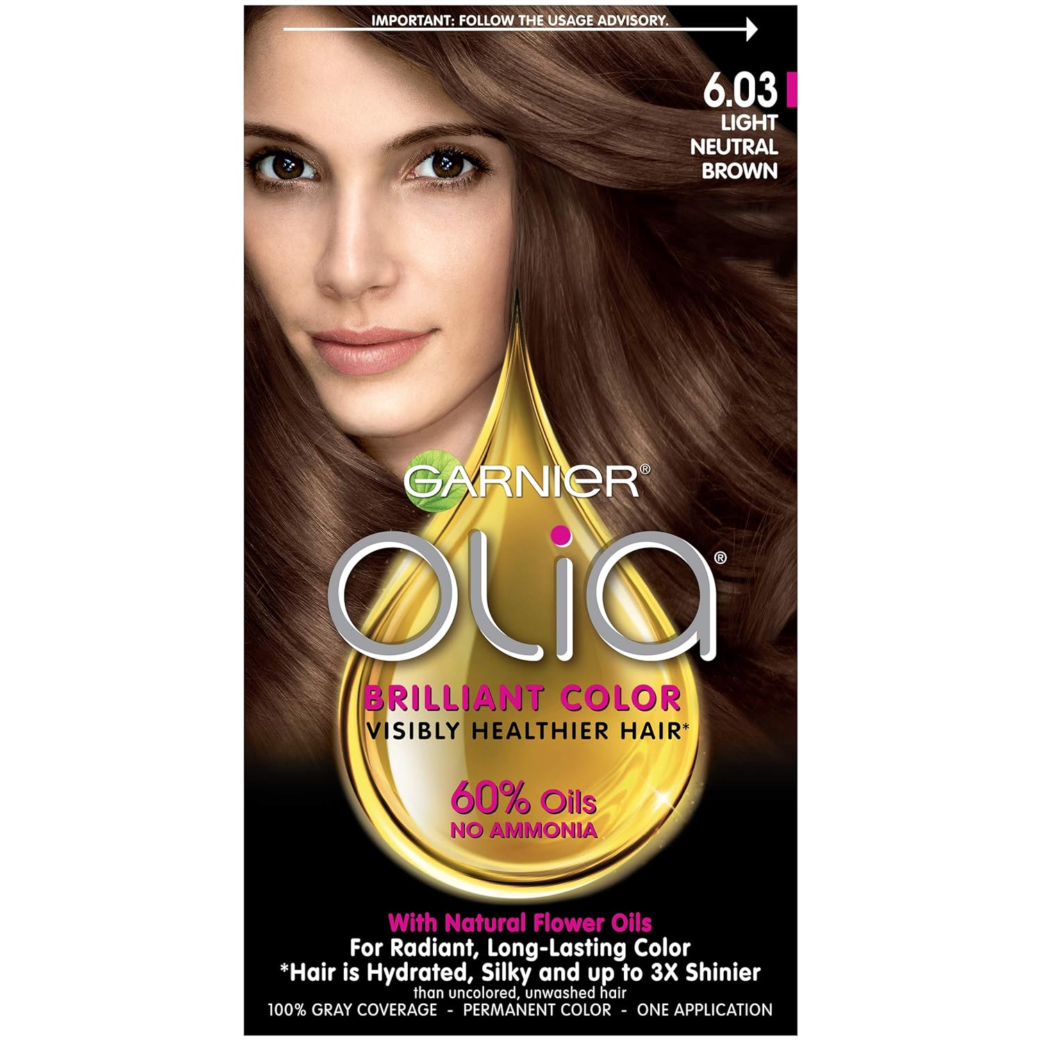 Garnier Olia Ammonia Free Permanent Hair Color, 100 Percent Gray Coverage (Packaging May Vary), 6.03 Light Neutral Brown Hair Dye, Pack of 1 : Beauty & Personal Care