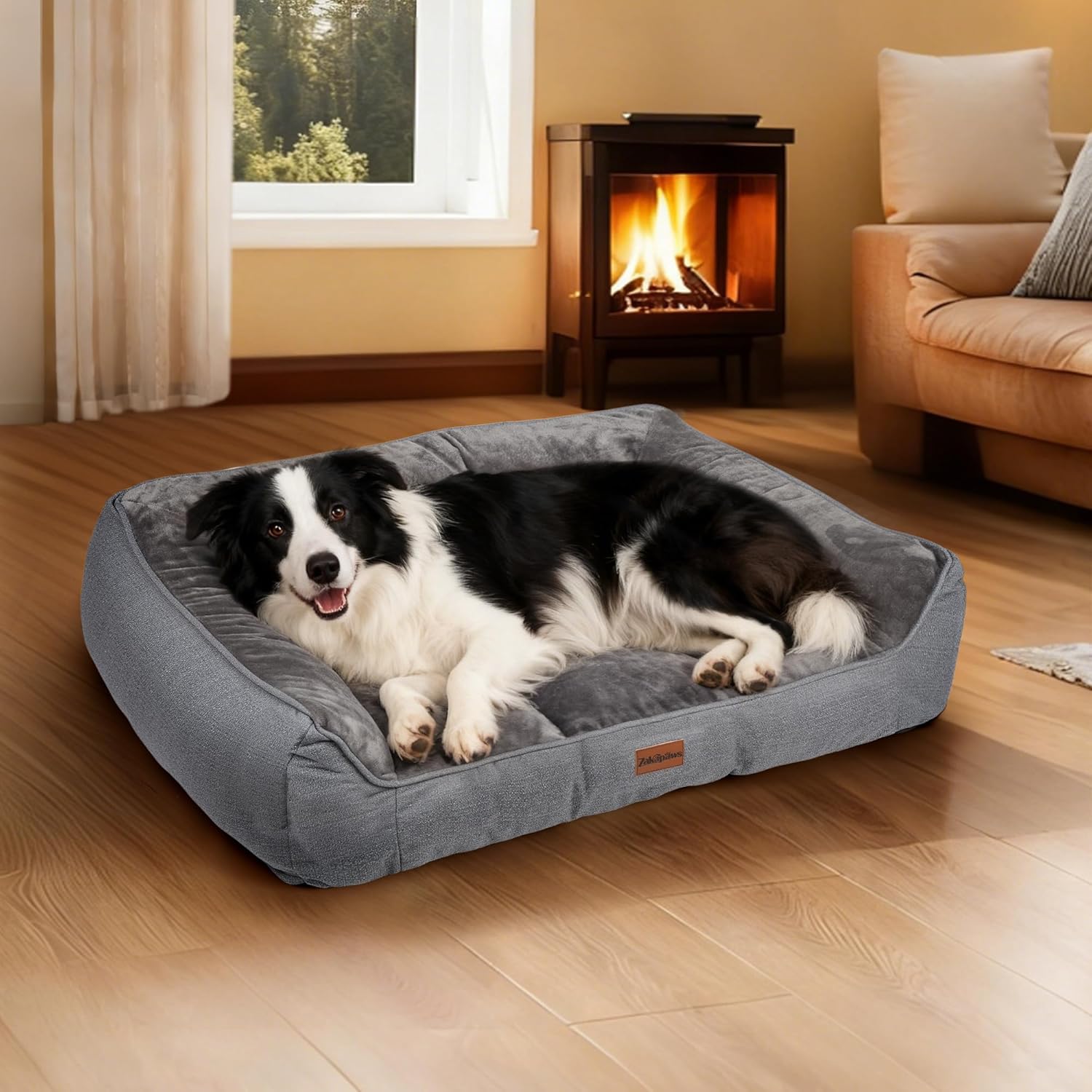Orthopedic Dog Bed for Large Dogs - Extra Thick Supportive Dog Couch Bed, Pet Beds Sofa with Waterproof Washable Cover & Non-Slip Bottom, Grey, 38x28 Inch