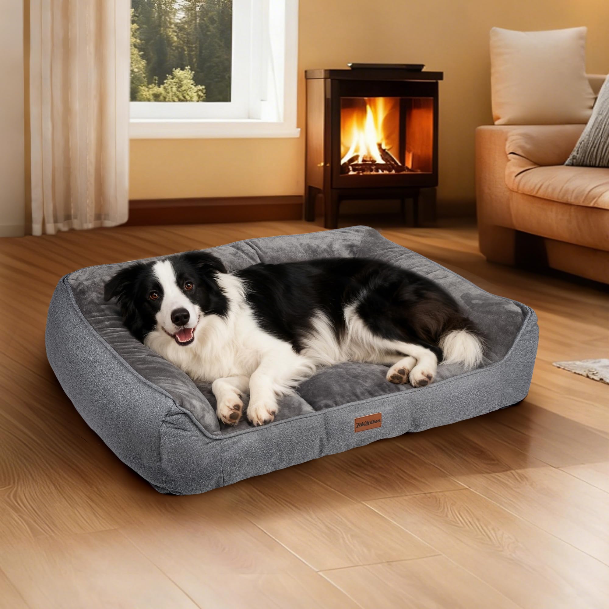 Orthopedic Dog Bed for Large Dogs - Extra Thick Supportive Dog Couch Bed, Pet Beds Sofa with Waterproof Washable Cover & Non-Slip Bottom, Grey, 38x28 Inch - image 6
