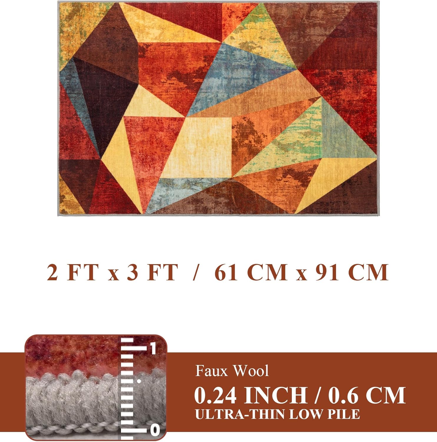 YIHOUSE Brown Entryway Rug 2x3, Small Burnt Orange Rug for Indoor Entrance, Farmhouse Kitchen Rugs Washable,Geometric Area Rug,Vintage Welcome Mats for Front Door, Burgundy Boho Rugs for Entryway