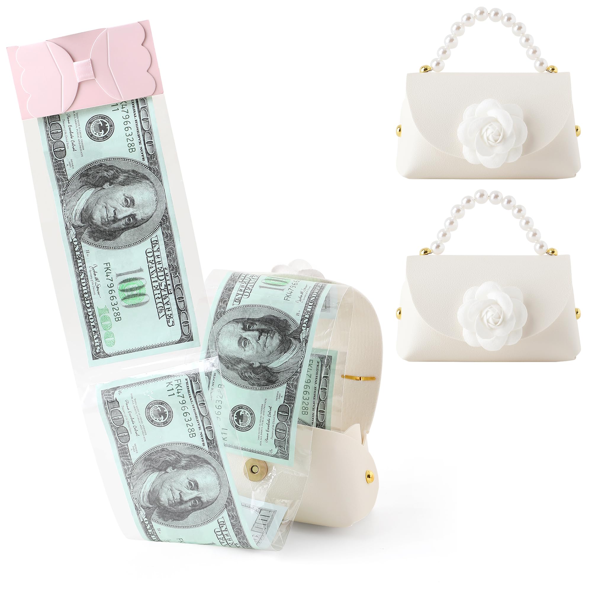 Litvana DIY Money Surprise Box - Mini Rose Money Pull Cash Box for Birthday, White 2 Pack