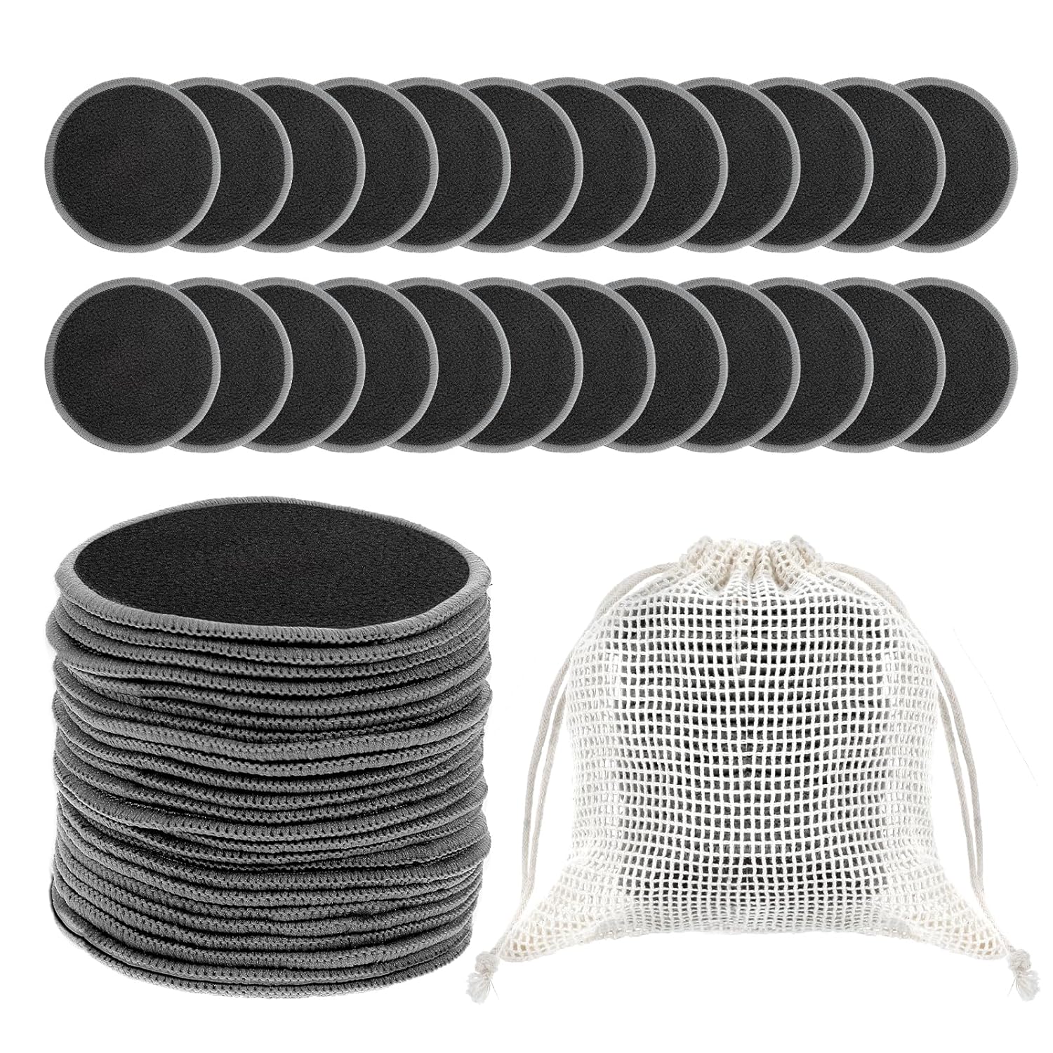 JIEYAO 24Pcs Reusable Makeup Remover Pads for Face, Soft Microfiber Makeup Remover Cloths with Mesh Bag Washable Rounds Toner Pads