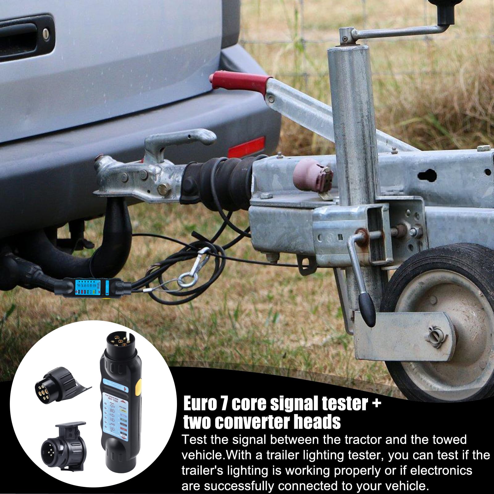 Comprobador de remolque de 7 pines: conector de enganche de remolque con adaptador de 13 a 7 pines y adaptador de 7 a 13 polos, dispositivo de prueba para iluminación de remolque de coche de 12 V