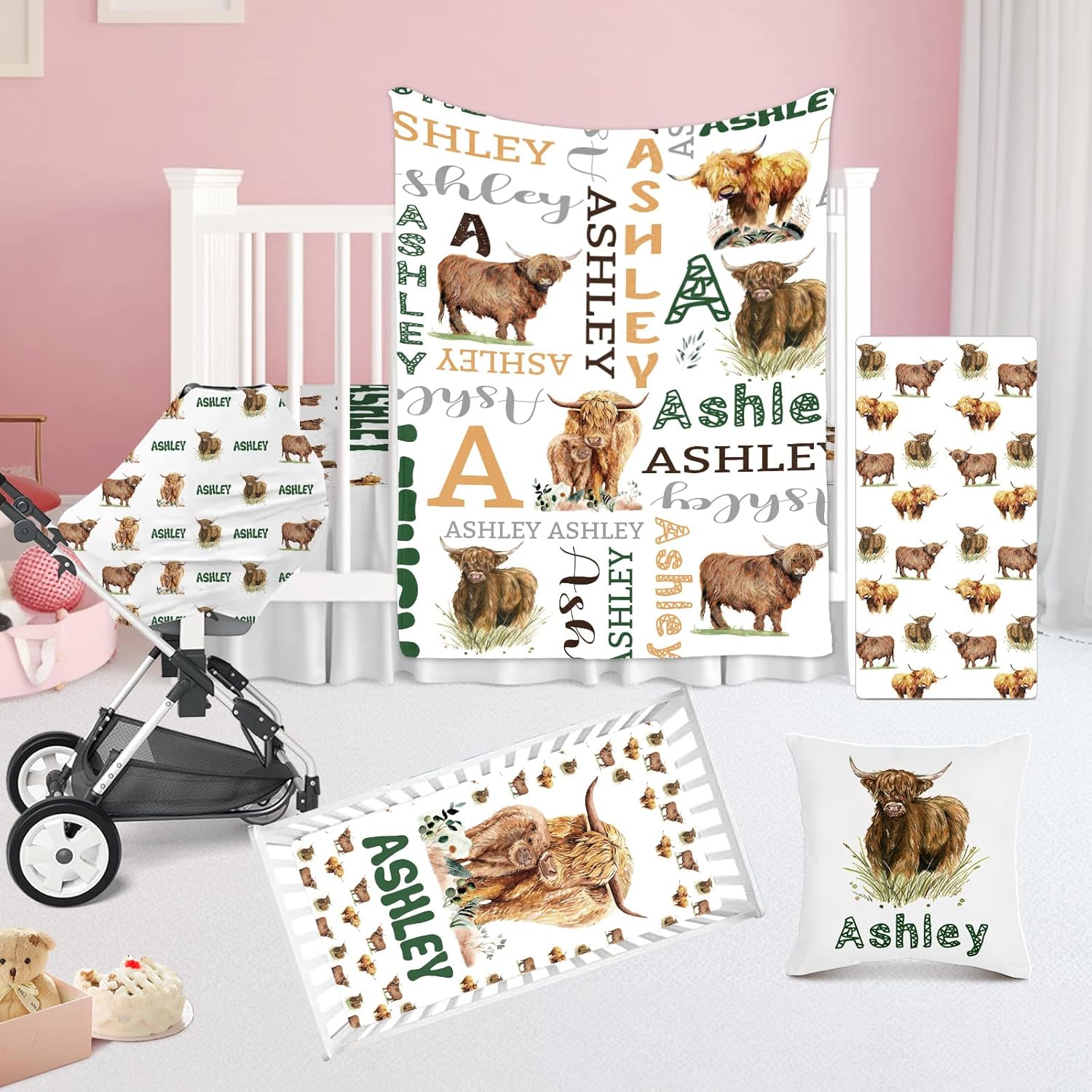 Dyoart Personalized Crib Bedding Set Highland Cow Theme