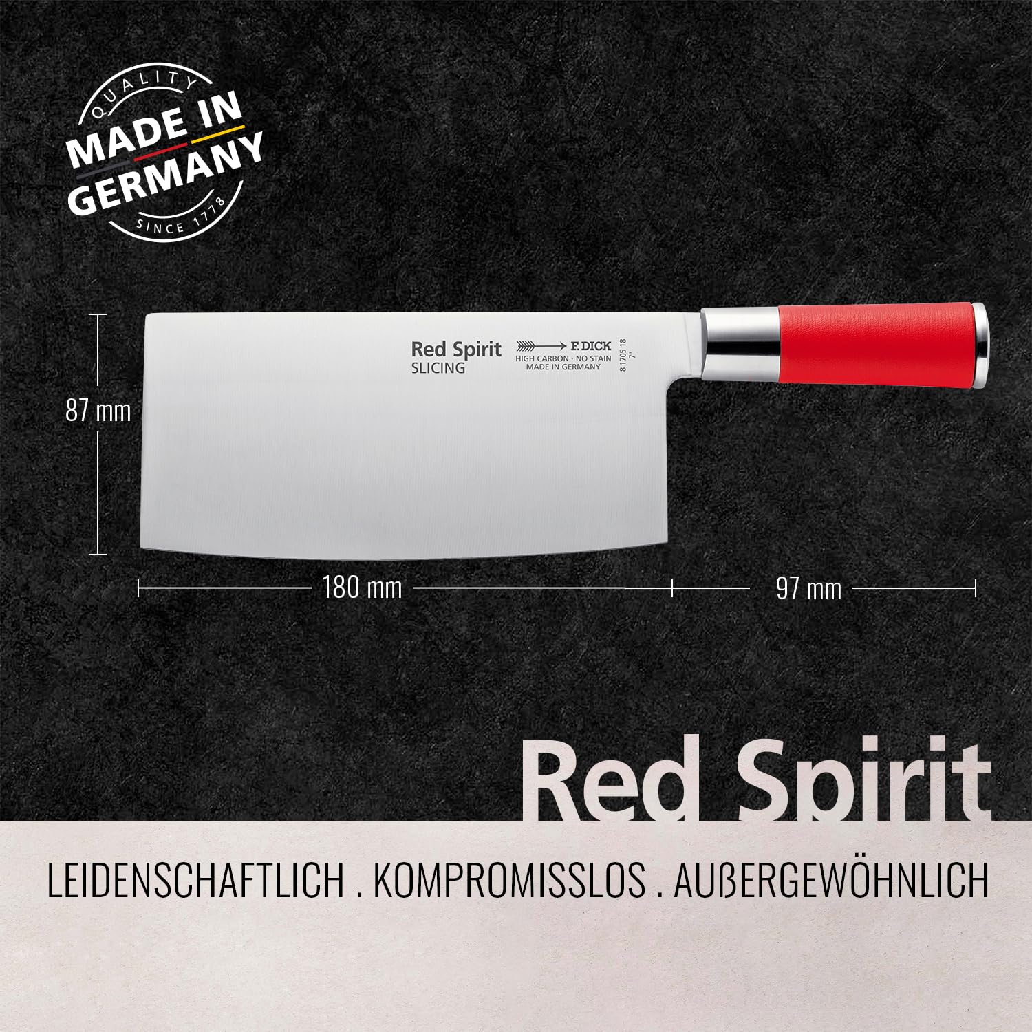 F. Dick Chinesisches Kochmesser, Red Spirit (Messer mit Klinge 18 cm, X55CrMo14 Stahl, nichtrostend, 56° HRC) 81705182