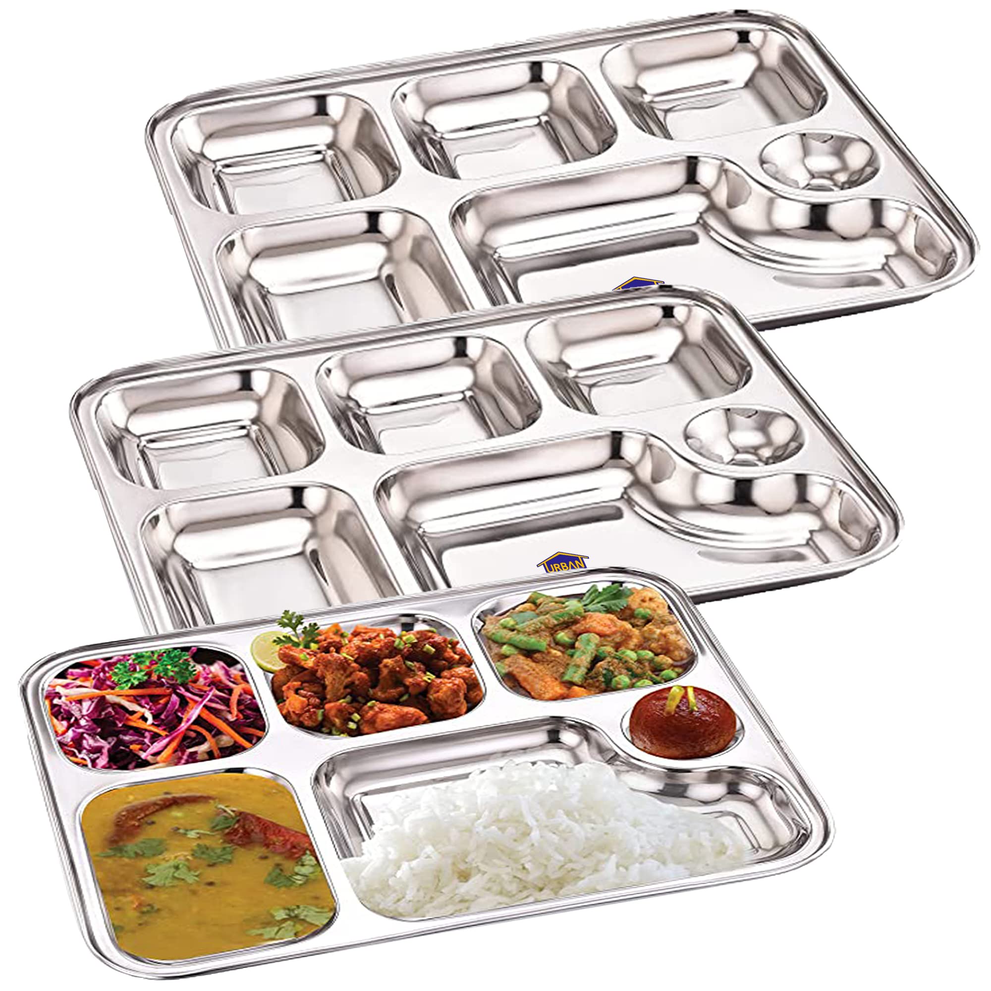 URBAN KRAFT 6in1 Stainless Steel Plates with Compartments/Bhojan Thali/Partition Plates Set of 3 for Lunch/Dinner/Kids Plate Pack of 3 /Thali - Extra Deep Mess Tray (B0BMKM41S9) Amazon Price History, Amazon Price Tracker