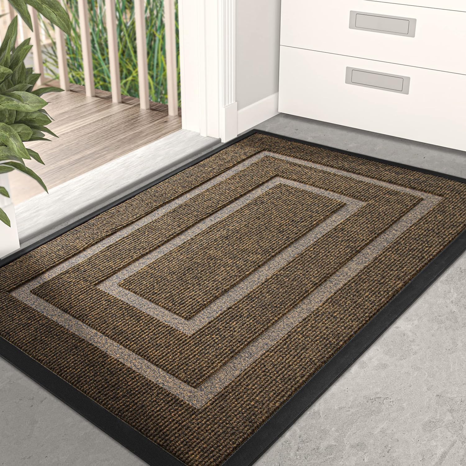 BEROZA Super absorbent and moisture-proof door mat, [75 * 45CM] Outdoor and indoor door mat, home welcome mat, non-slip rubber carpet suitable for front door, courtyard, corridor, floor (Brown)
