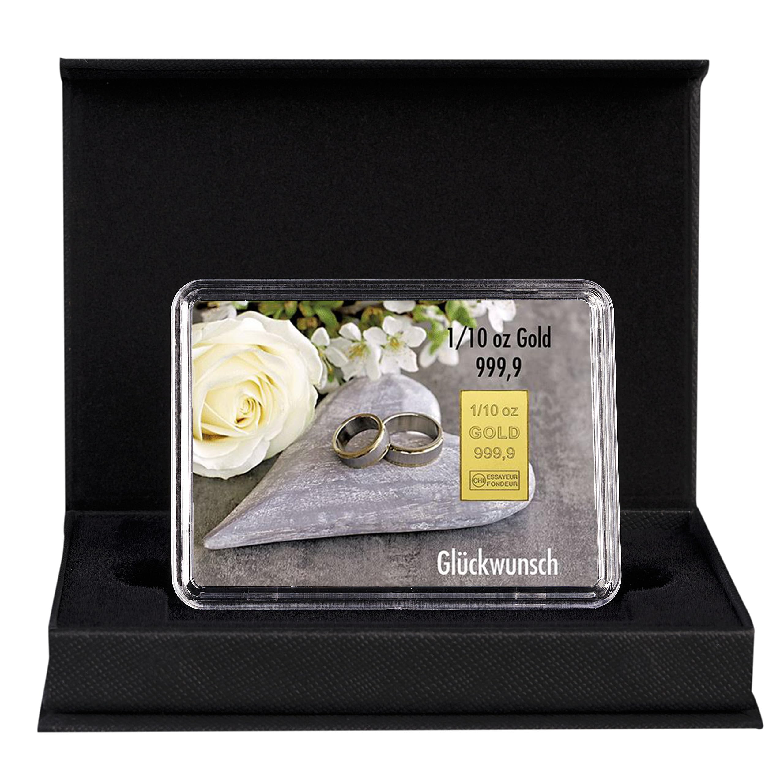 Goldstücke24 - Geschenk zur Hochzeit Herzlichen Glückwunsch zur Hochzeit Goldbarren 3,11g in schwarzer Geschenkbox - Tolle Geschenkidee
