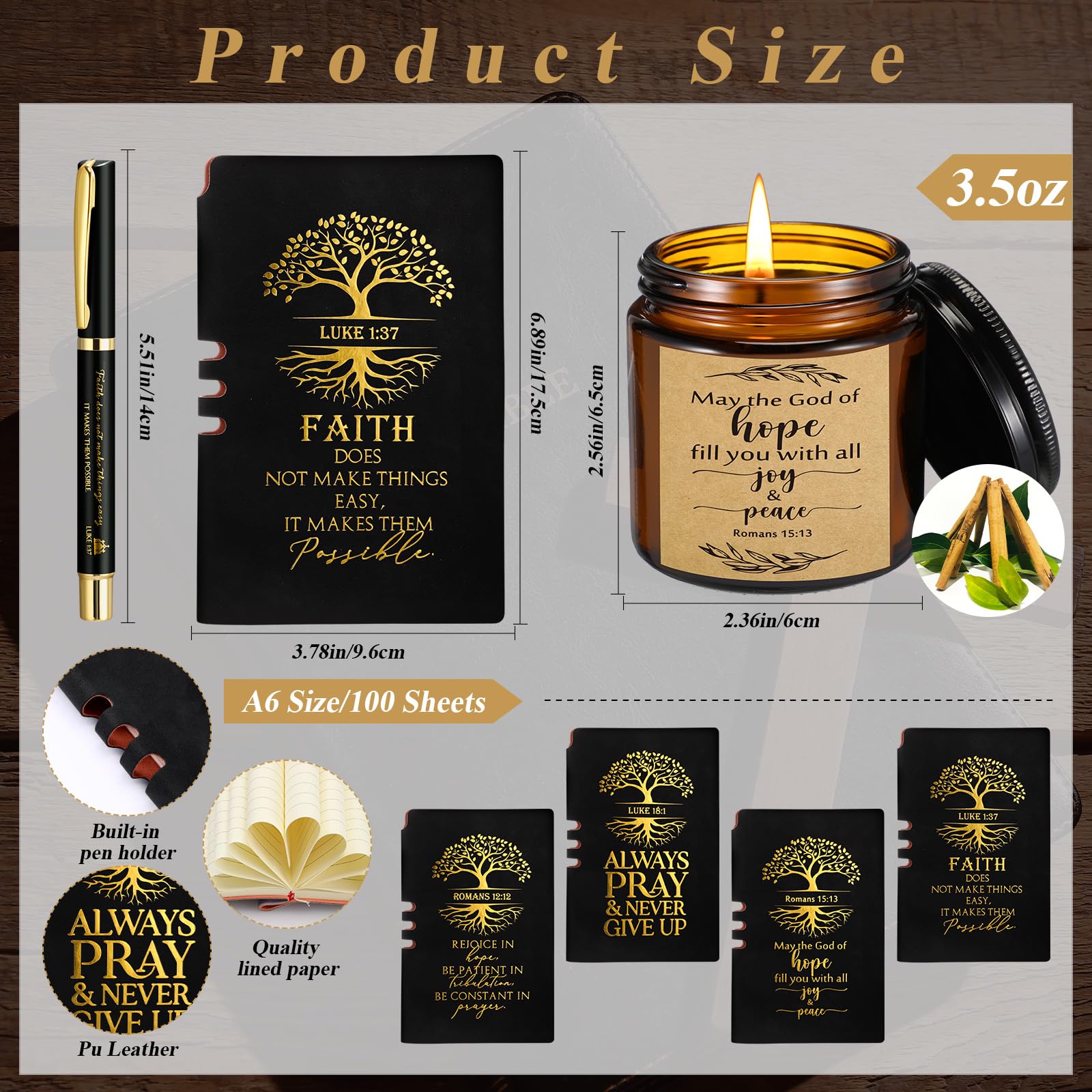 FillTouch 16 Pcs Christian Gift Church Father's Day Bulk Religious Bible Verse Prayer Journal Coffee Mug Candle Set for Man of God Pastor Father Dad Bible Study CNA Gifts (Hope,Black)
