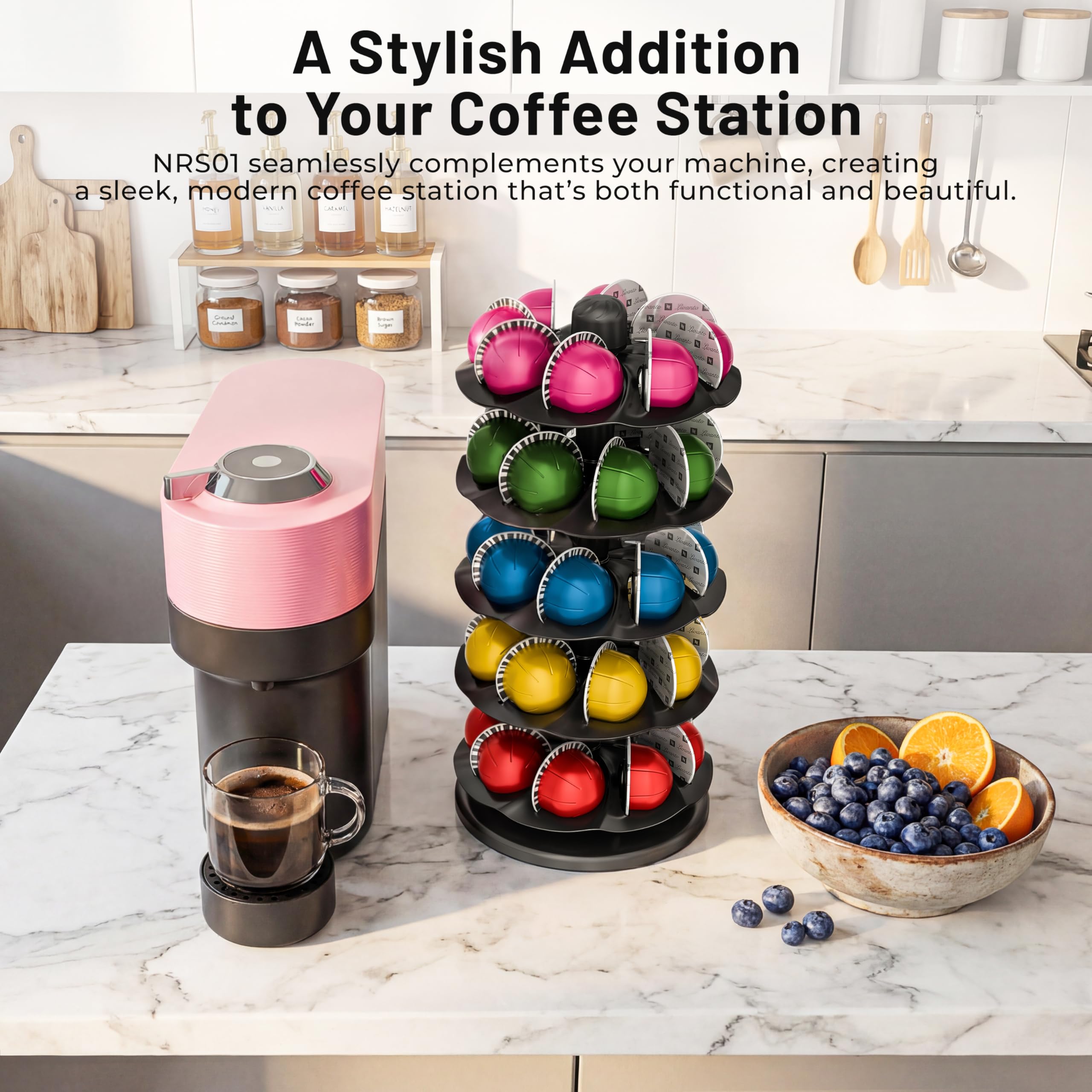 Everie Cápsulas de café rotativas compatibles con 40 cápsulas Nespresso Vertuoline (negro)