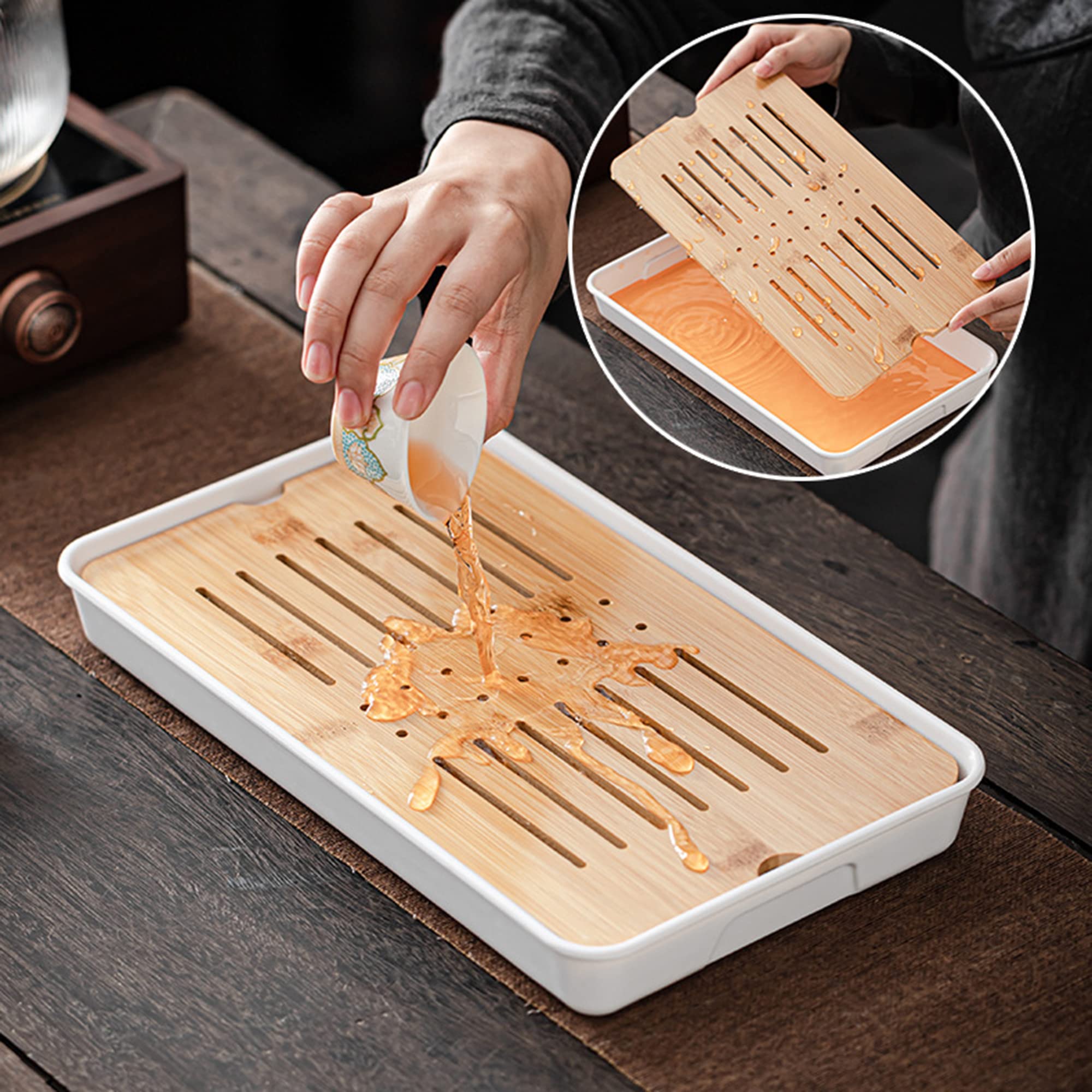 fanquare Tetera de Porcelana China con Colador, Juego de Té de Cerámica Kungfu con Bolsa de Viaje, Lata de Té y Tabla de Té, Juego de Té Floral para Adultos, Blanco